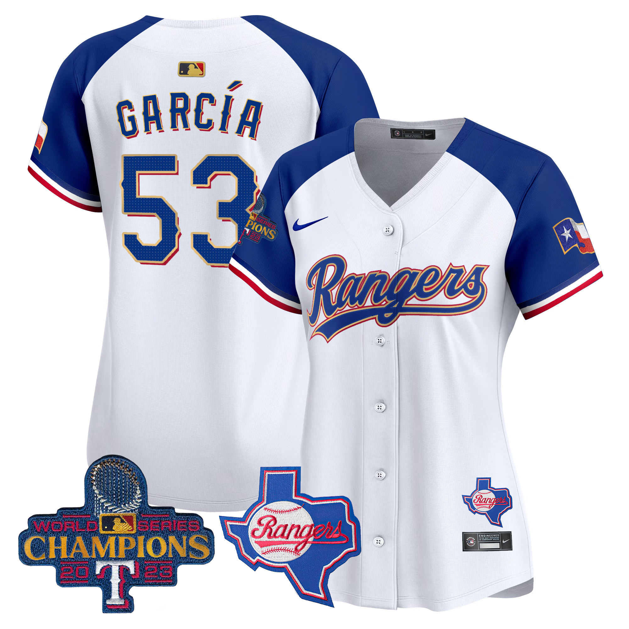 Adolis Garcia Women's Texas Rangers World Series Champions Gold Trim Vapor Premier Limited V2 White Alternate Jersey