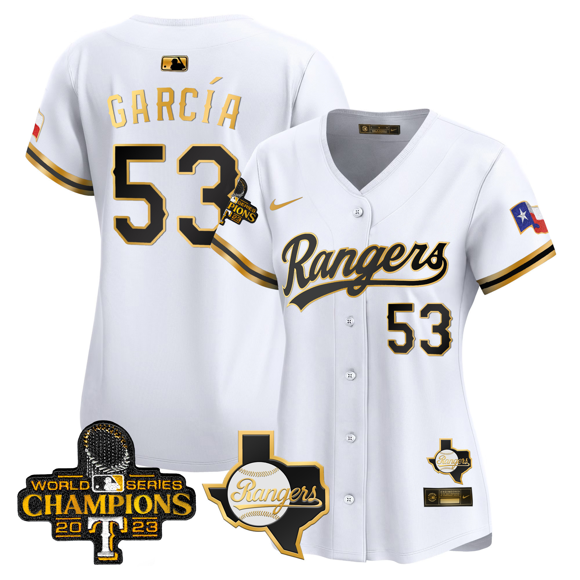 Adolis Garcia Women's Texas Rangers World Series Champions Gold Trim Vapor Premier Limited V2 White Gold Jersey