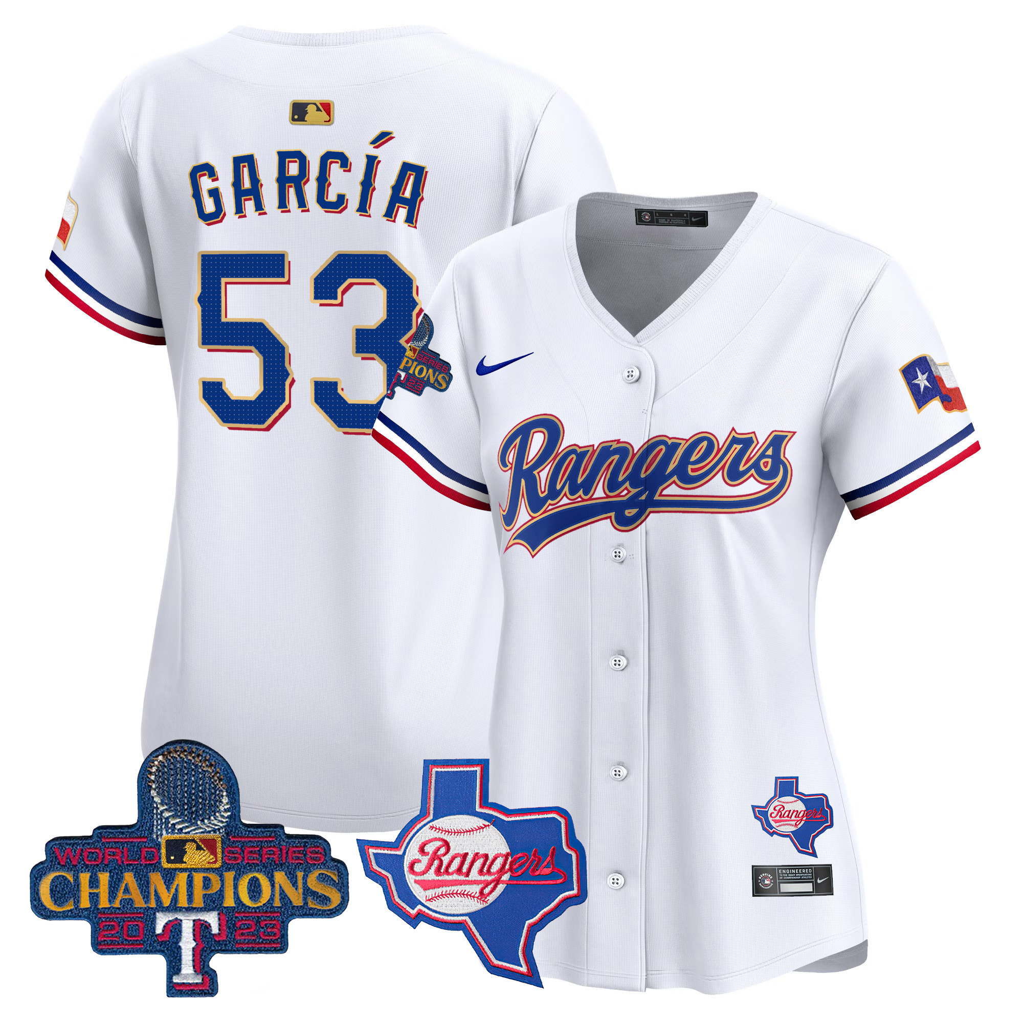 Adolis Garcia Women's Texas Rangers World Series Champions Gold Trim Vapor Premier Limited V2 White Jersey