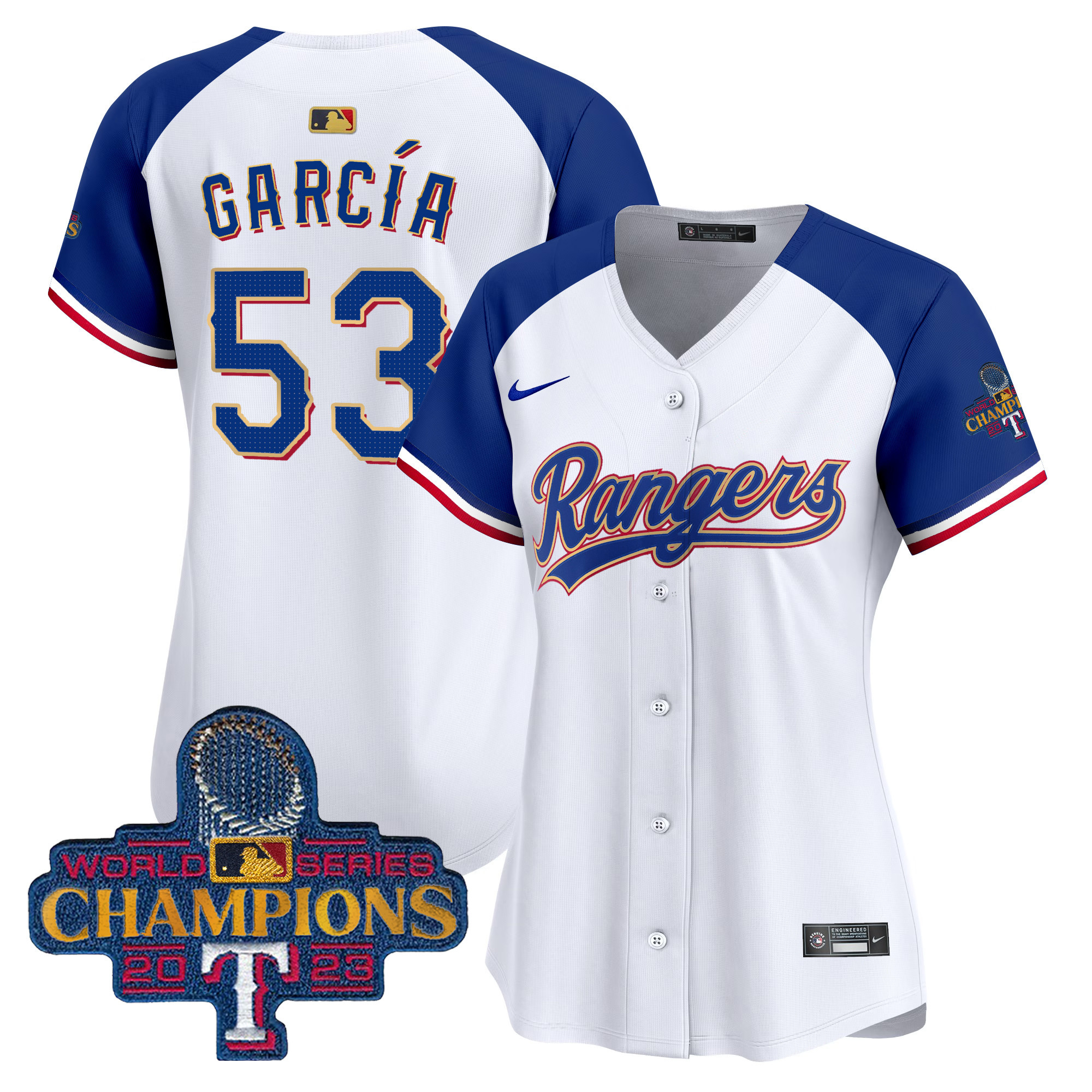 Adolis Garcia Women's Texas Rangers World Series Champions Gold Trim Vapor Premier Limited White Alternate Jersey
