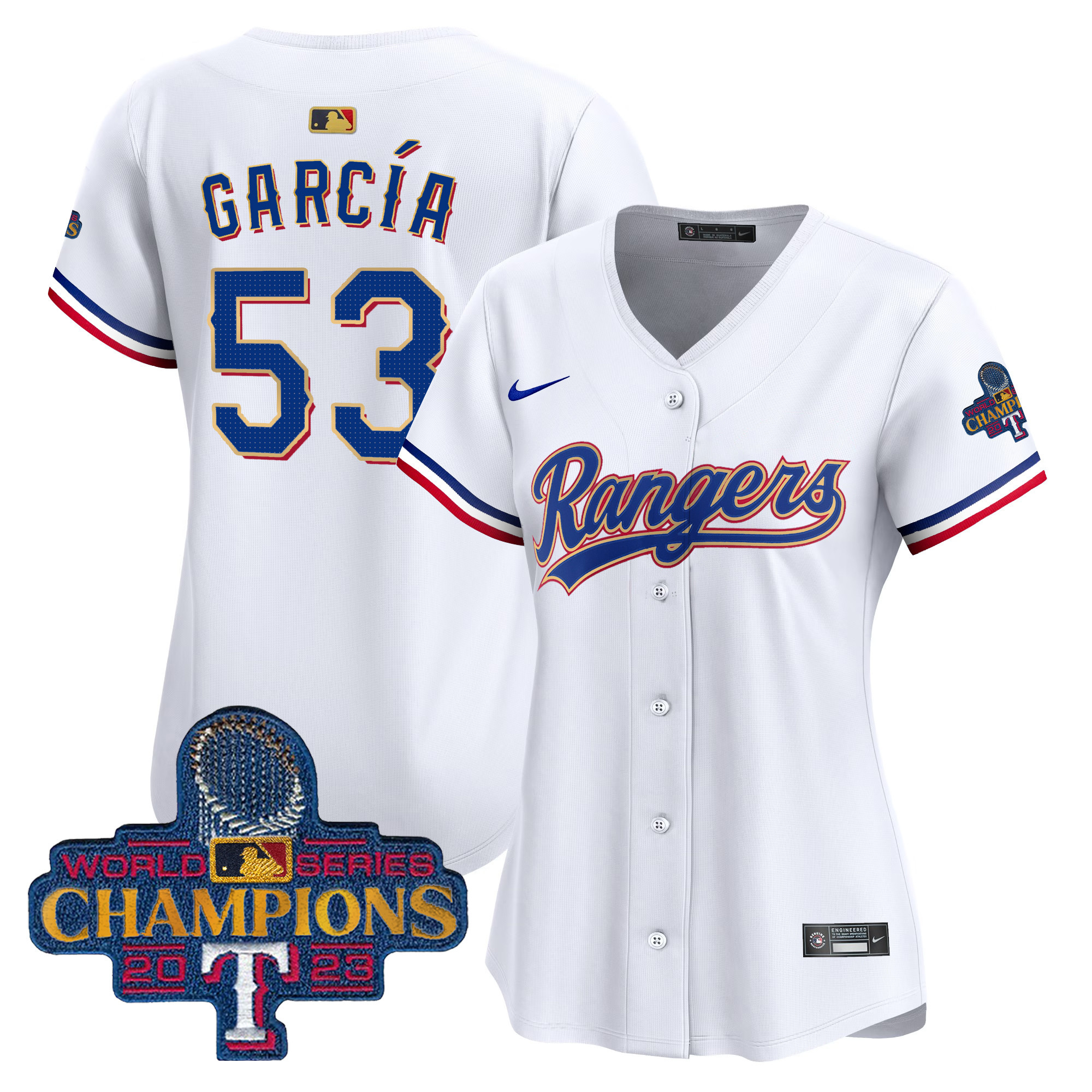 Adolis Garcia Women's Texas Rangers World Series Champions Gold Trim Vapor Premier Limited White Jersey