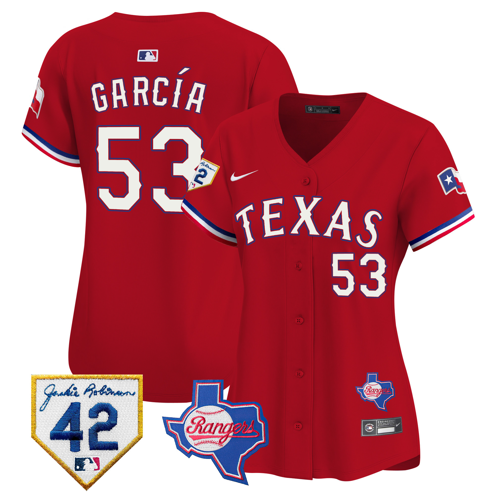 Adolis Garcia Women's Texas Rangers Jackie Robinson Patch Vapor Premier Limited Red Jersey