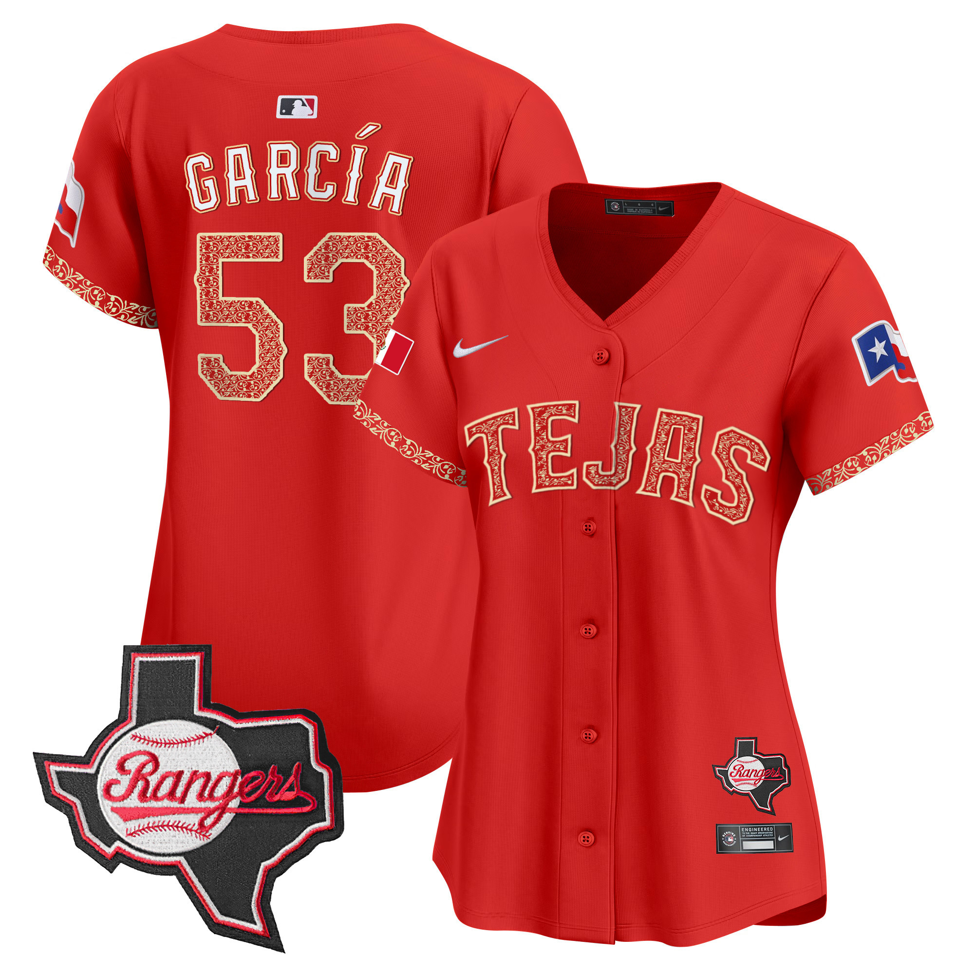 Adolis Garcia Women's Texas Rangers Mexico Texas Patch Vapor Premier Limited Red Jersey