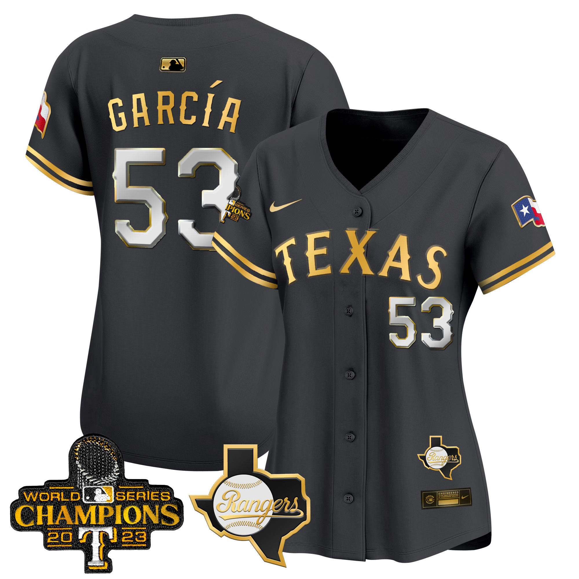 Adolis Garcia Women's Texas Rangers World Series Champions Vapor Premier Limited V2 Black Gold Jersey