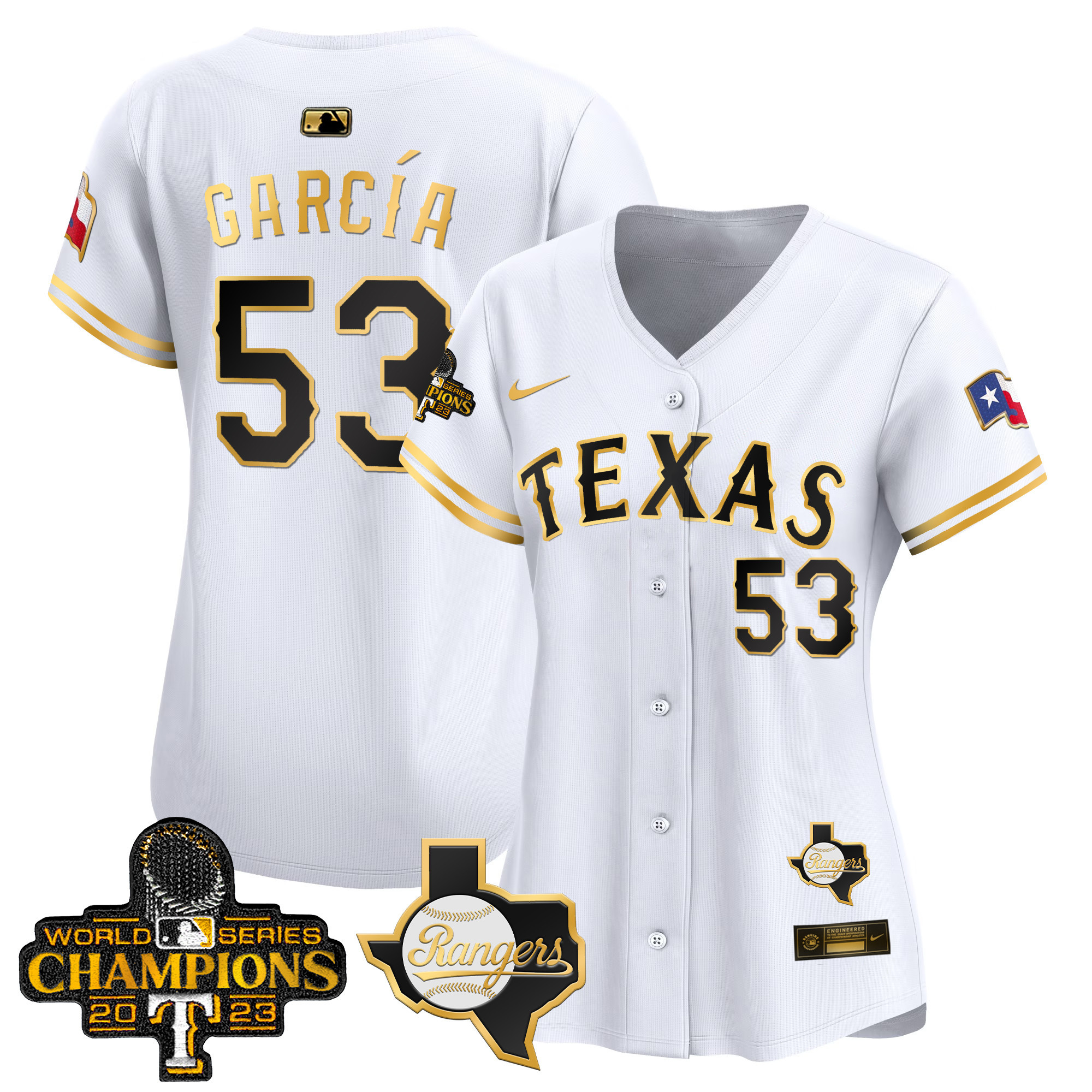 Adolis Garcia Women's Texas Rangers World Series Champions Vapor Premier Limited V2 White Gold Jersey