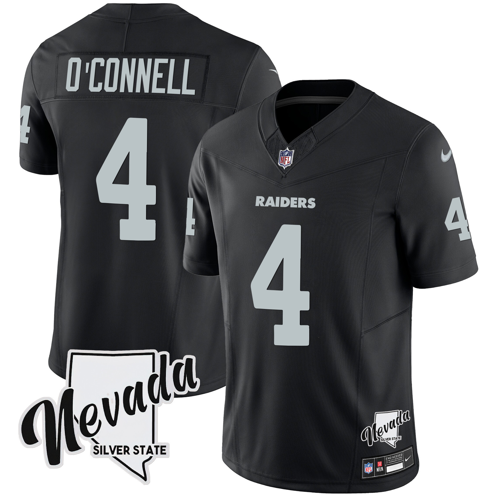 Aidan O'Connell Men's Las Vegas Raiders Nevada Silver State Patch Vapor Black Jersey