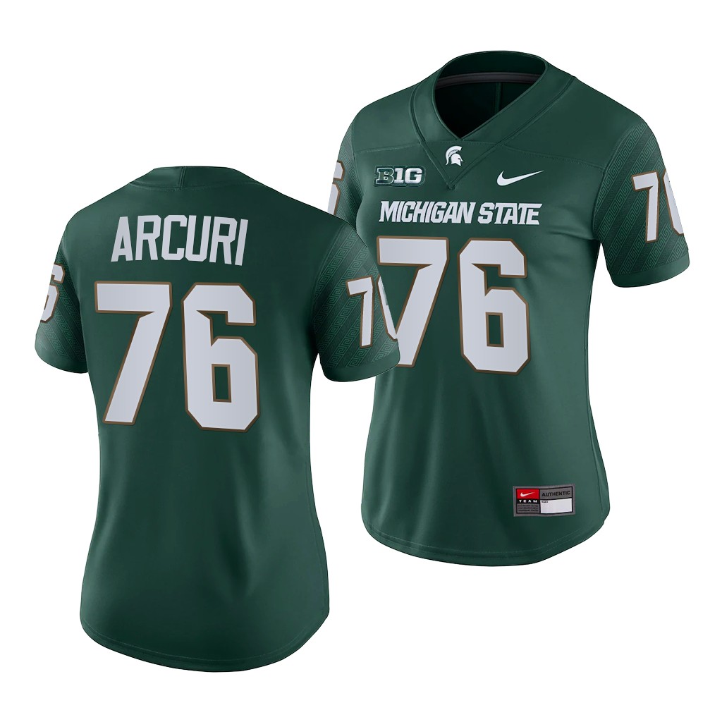 AJ Arcuri Michigan State Spartans College Jersey Women Green #76 Game Female Uniform