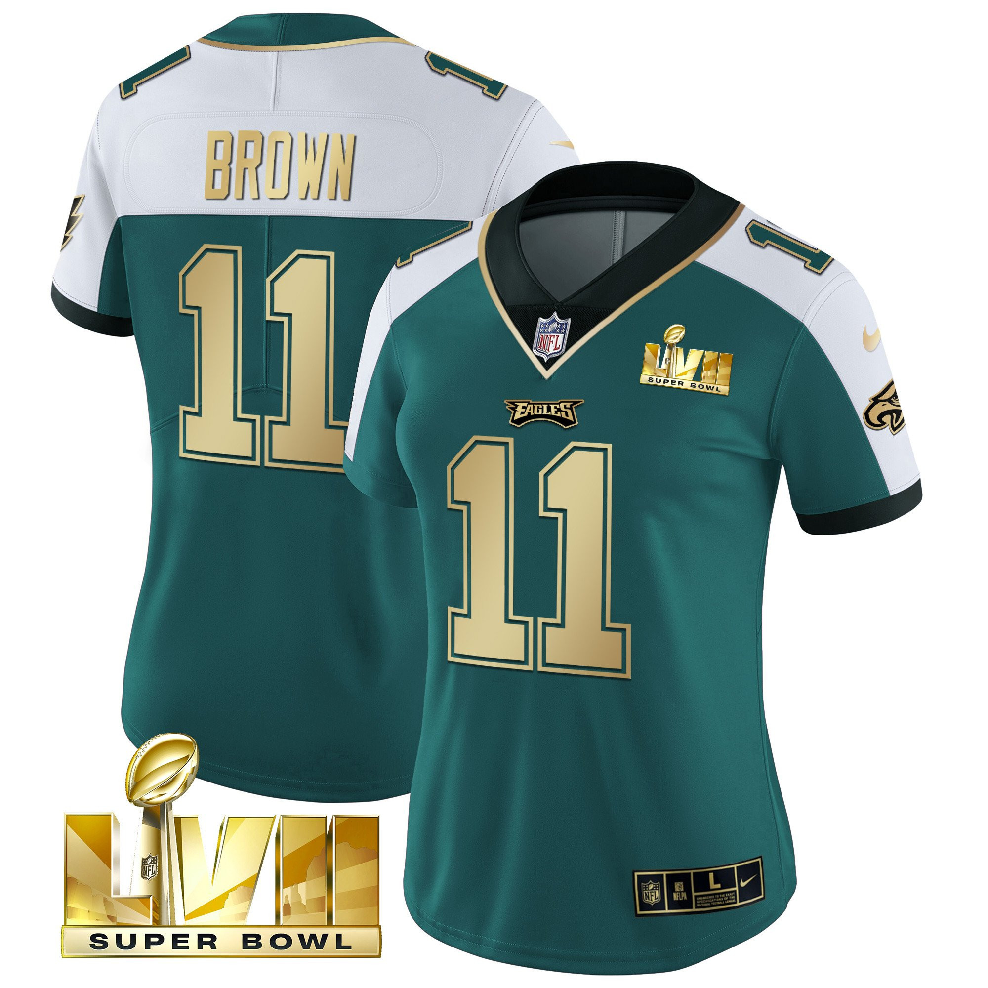 A.J. Brown Women's Philadelphia Eagles Super Bowl LVII Gold Vapor Alternate Green Jersey