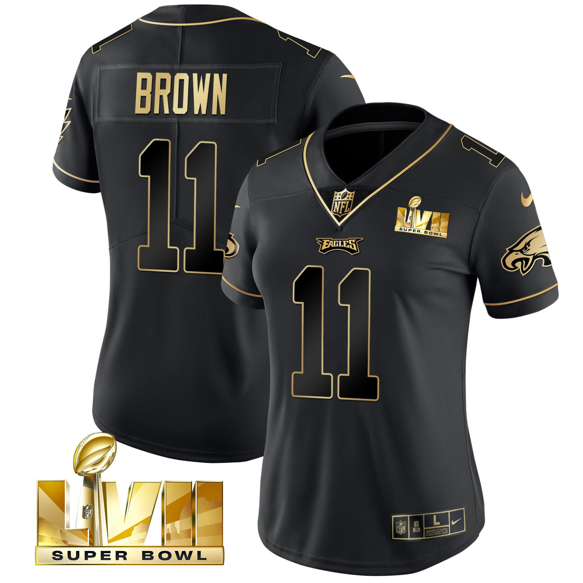 A.J. Brown Women's Philadelphia Eagles Super Bowl LVII Gold Vapor Black Gold Jersey