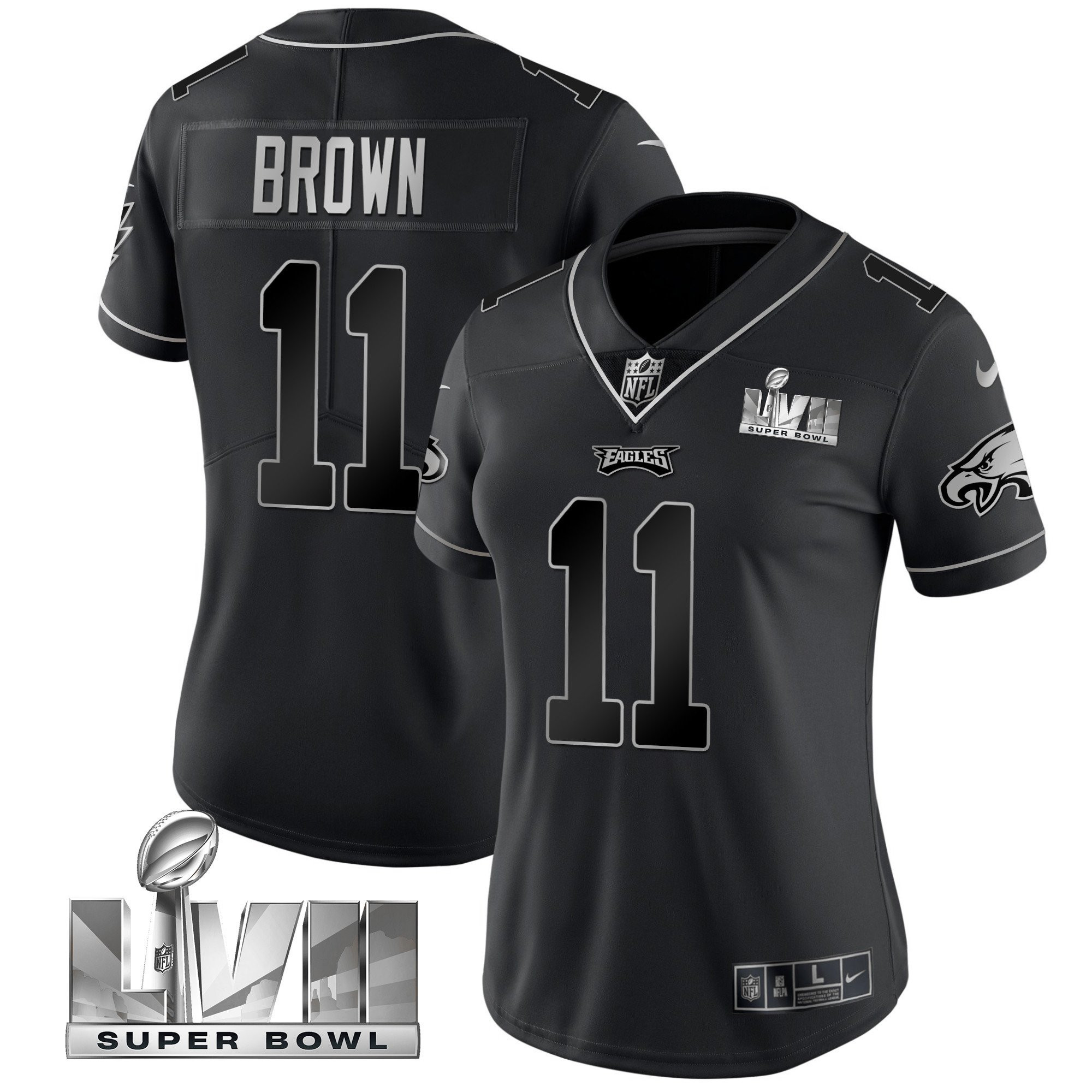 A.J. Brown Women's Philadelphia Eagles Super Bowl LVII Gold Vapor Black Silver Jersey