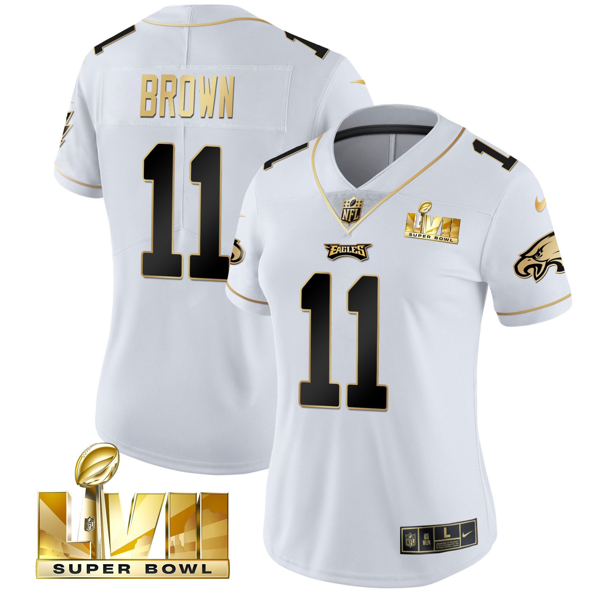 A.J. Brown Women's Philadelphia Eagles Super Bowl LVII Gold Vapor White Gold Jersey