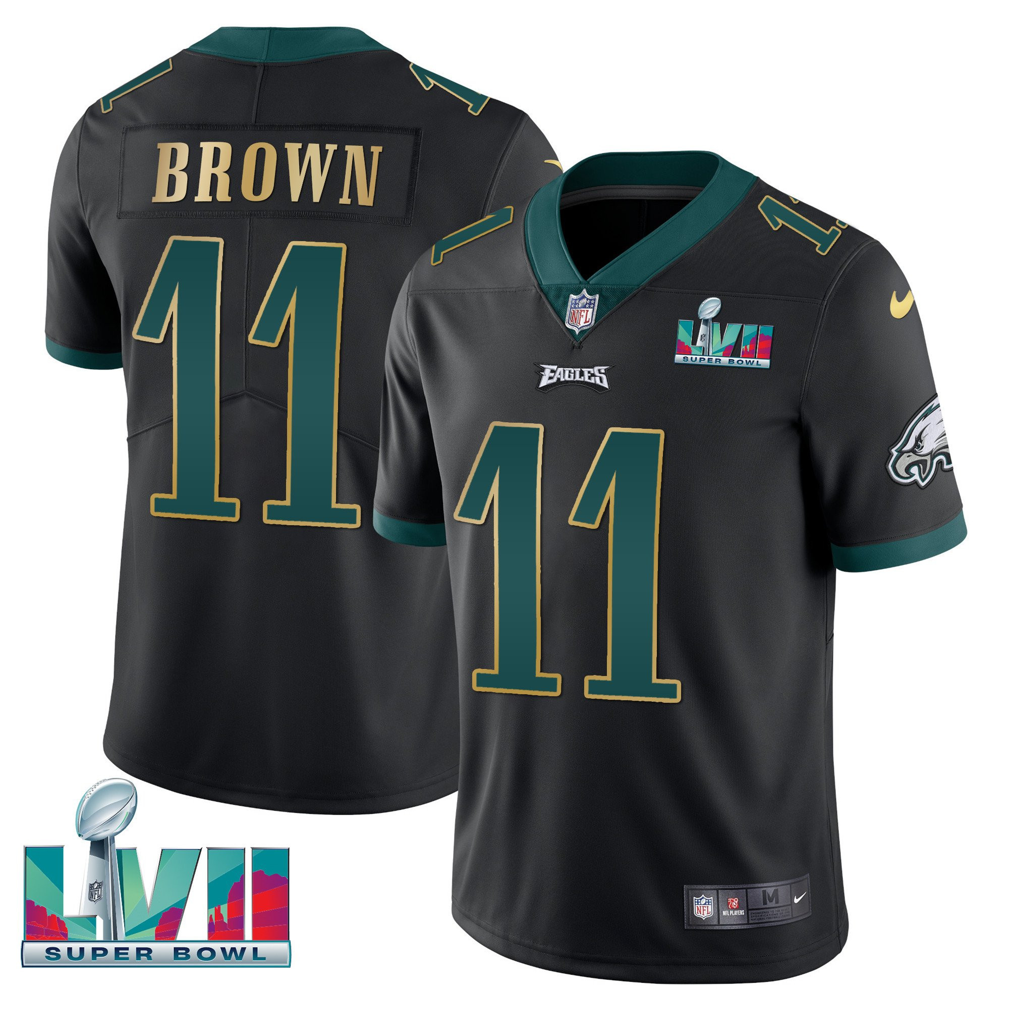 A.J. Brown Youth's Philadelphia Eagles Super Bowl Patch Vapor Black Gold Trim Jersey