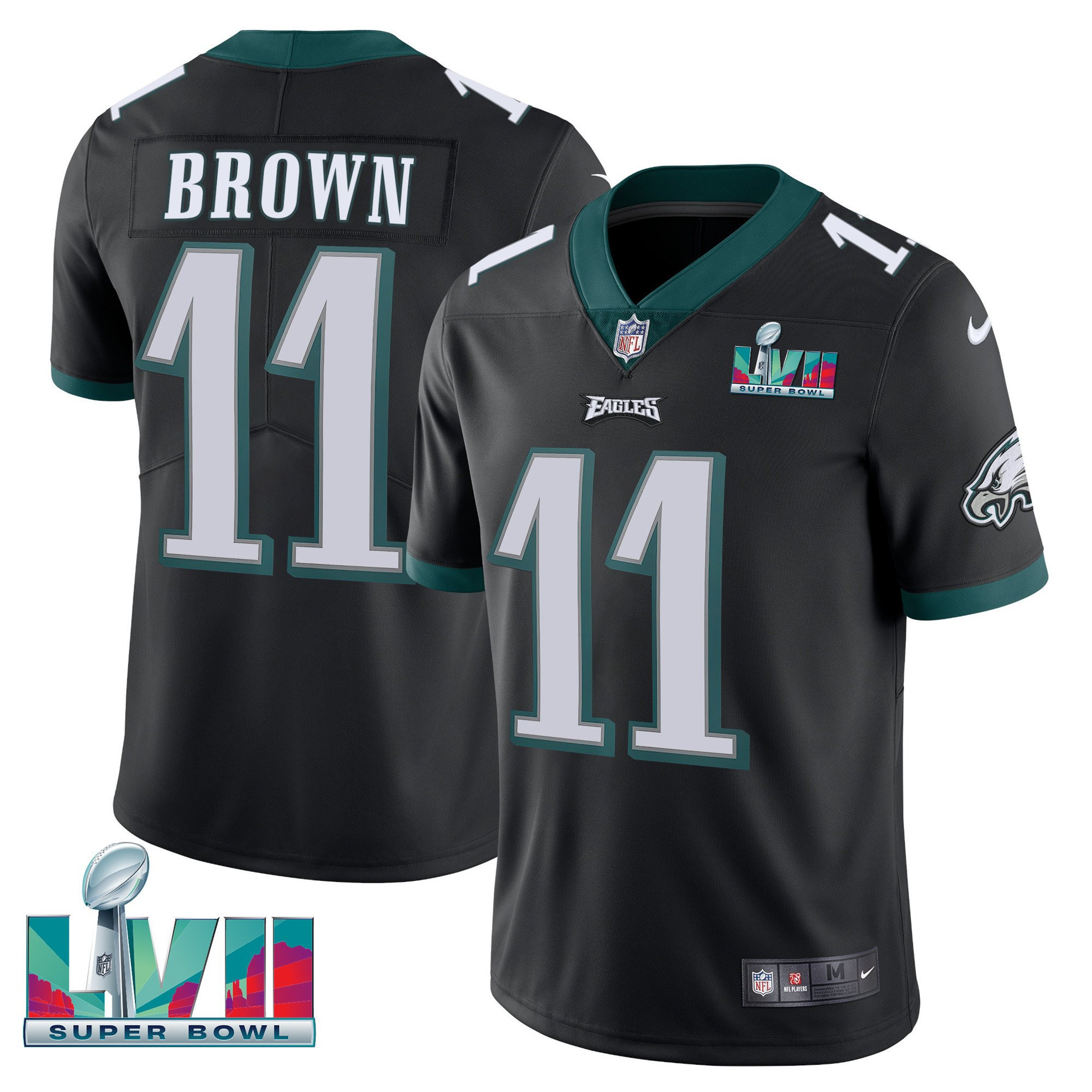 A.J. Brown Youth's Philadelphia Eagles Super Bowl Patch Vapor Black Jersey