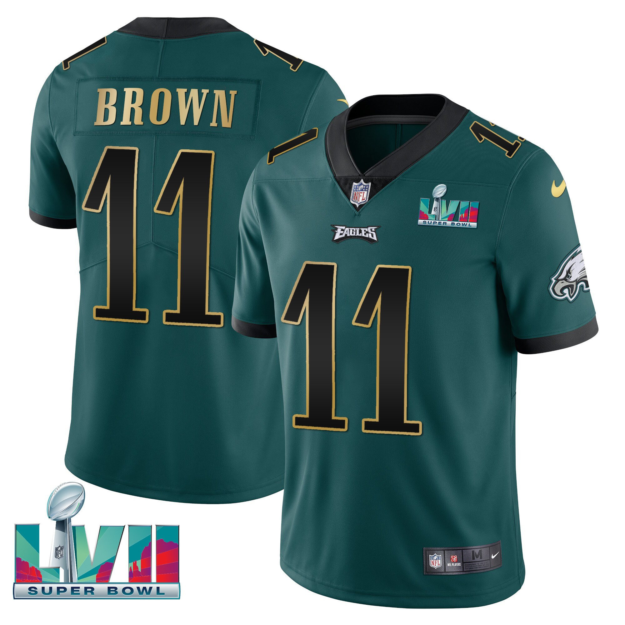 A.J. Brown Youth's Philadelphia Eagles Super Bowl Patch Vapor Green Gold Trim Jersey