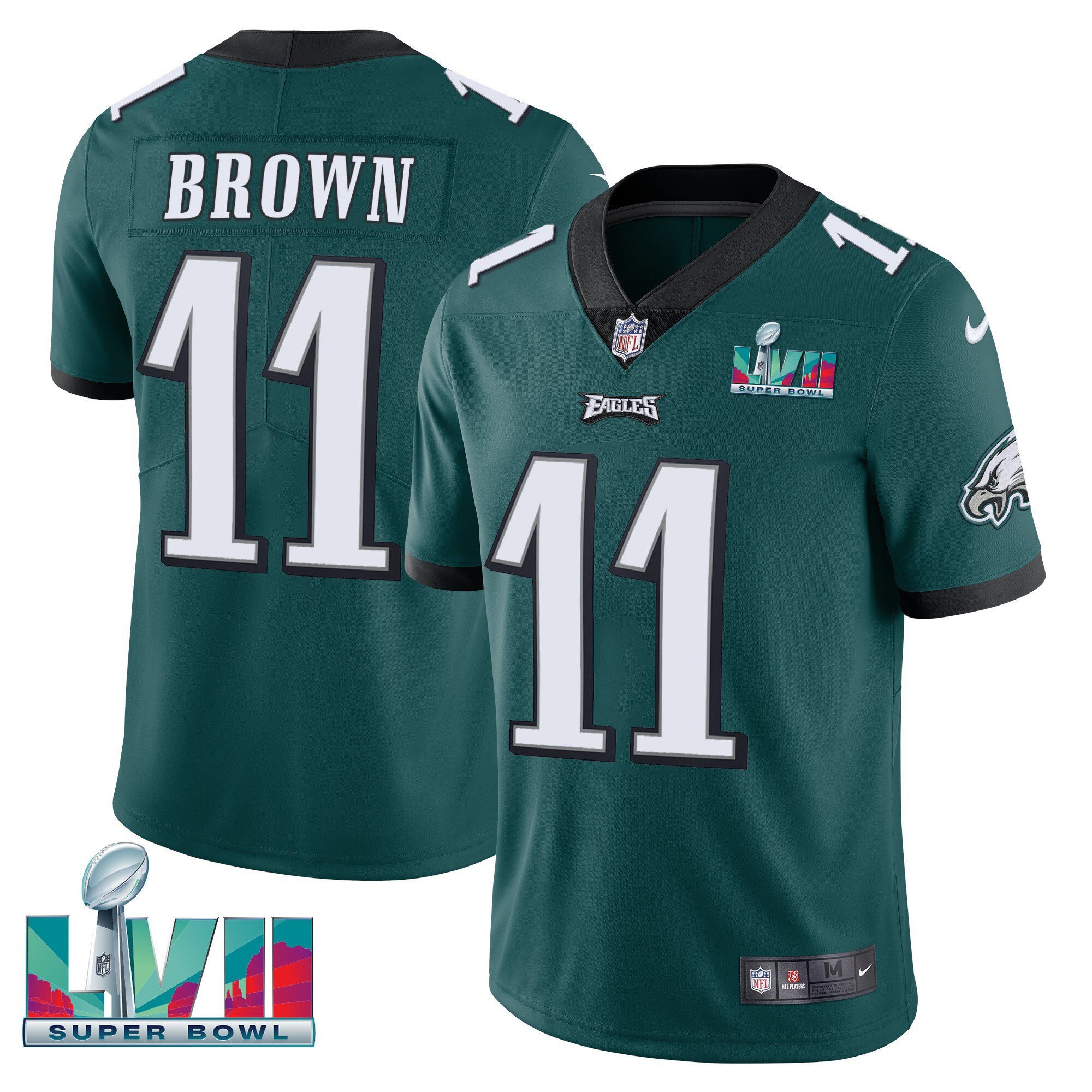 A.J. Brown Youth's Philadelphia Eagles Super Bowl Patch Vapor Midnight Green Jersey