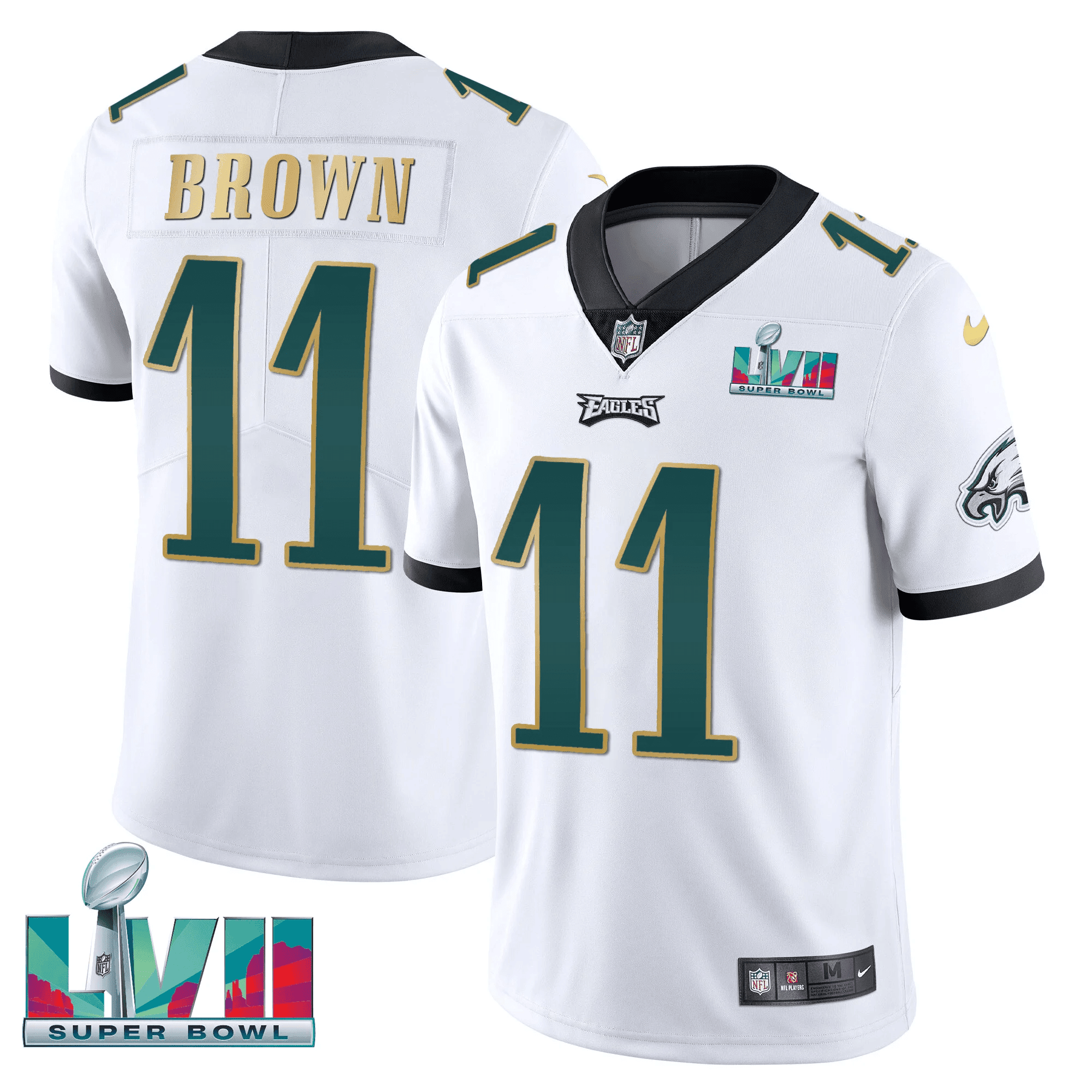 A.J. Brown Youth's Philadelphia Eagles Super Bowl Patch Vapor White Gold Trim Jersey