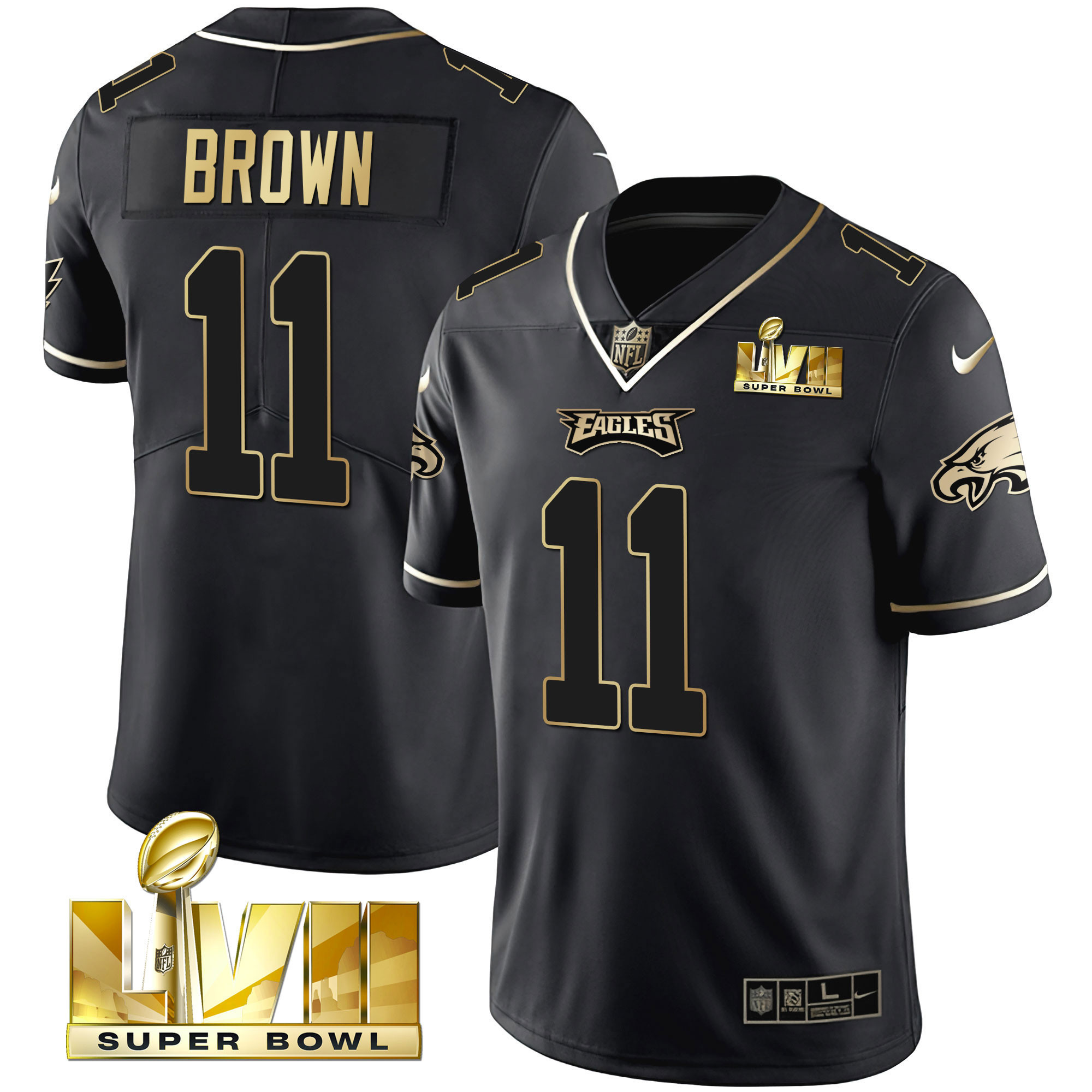 A.J. Brown Youth's Philadelphia Eagles Super Bowl Vapor Gold Black Gold Jersey