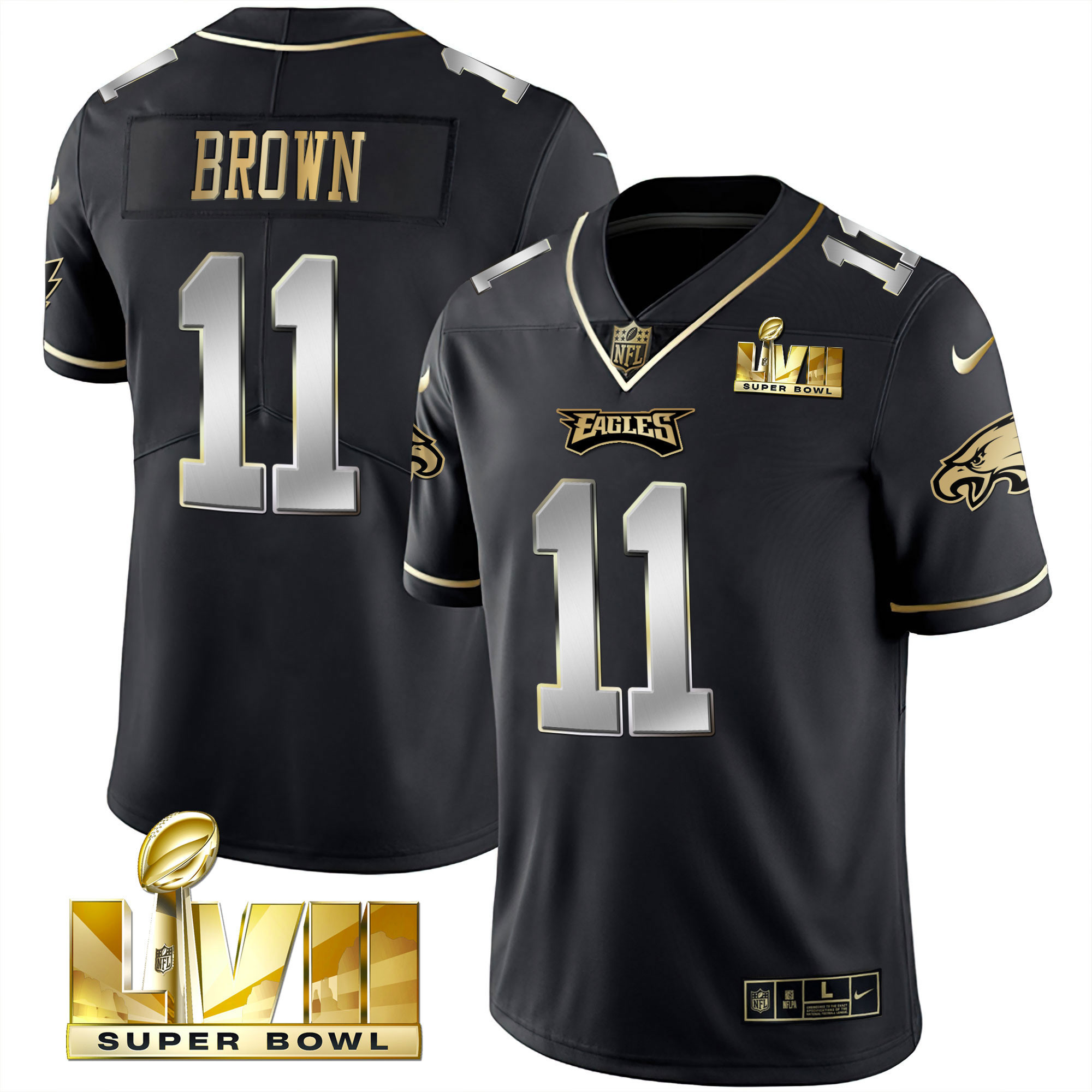 A.J. Brown Youth's Philadelphia Eagles Super Bowl Vapor Gold Black Limited Jersey
