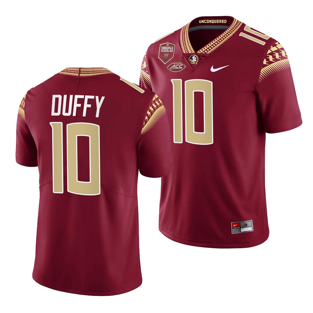 AJ Duffy Florida State Seminoles #10 Garnet Jersey Seminole Scholar patch Men's Limited Uniform