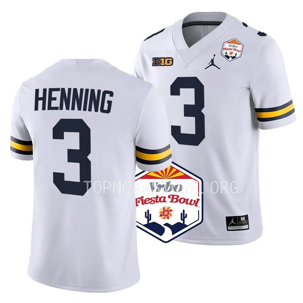 A.J. Henning Michigan Wolverines Fiesta Bowl College Playoff Jersey Men's White #3 Uniform