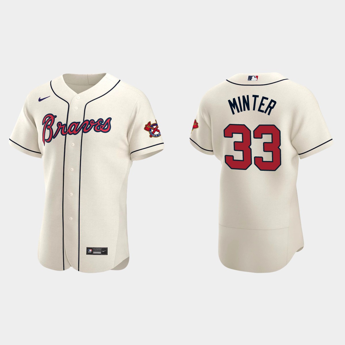 A.J. Minter #33 Atlanta Braves Alternate Jersey - Cream