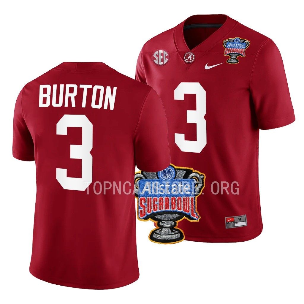 Alabama Crimson Tide Sugar Bowl Jermaine Burton #3 Crimson Men's College Jersey