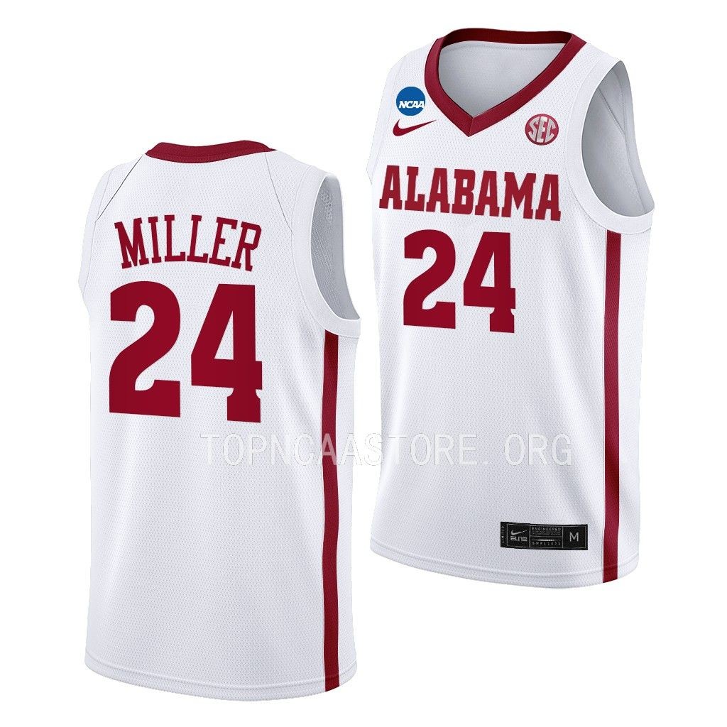 Alabama Crimson Tide March Madness Brandon Miller 24 White Mens Jersey Men