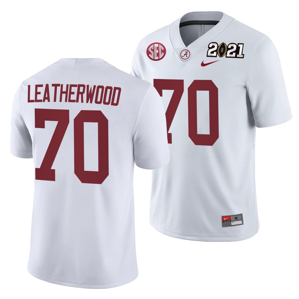 Alabama Crimson Tide Alex Leatherwood Rose Bowl Champions Jersey White College Playoff Away