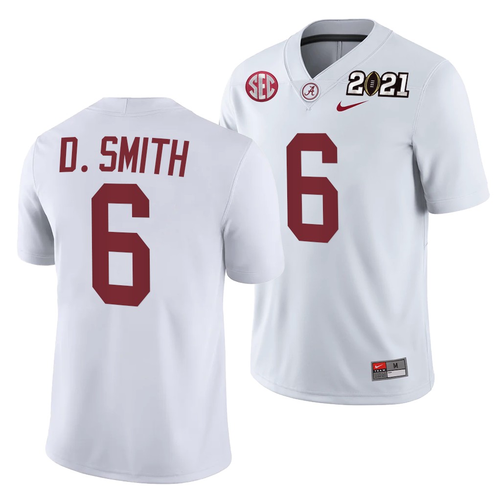 Alabama Crimson Tide DeVonta Smith Rose Bowl Champions Jersey White College Playoff Away