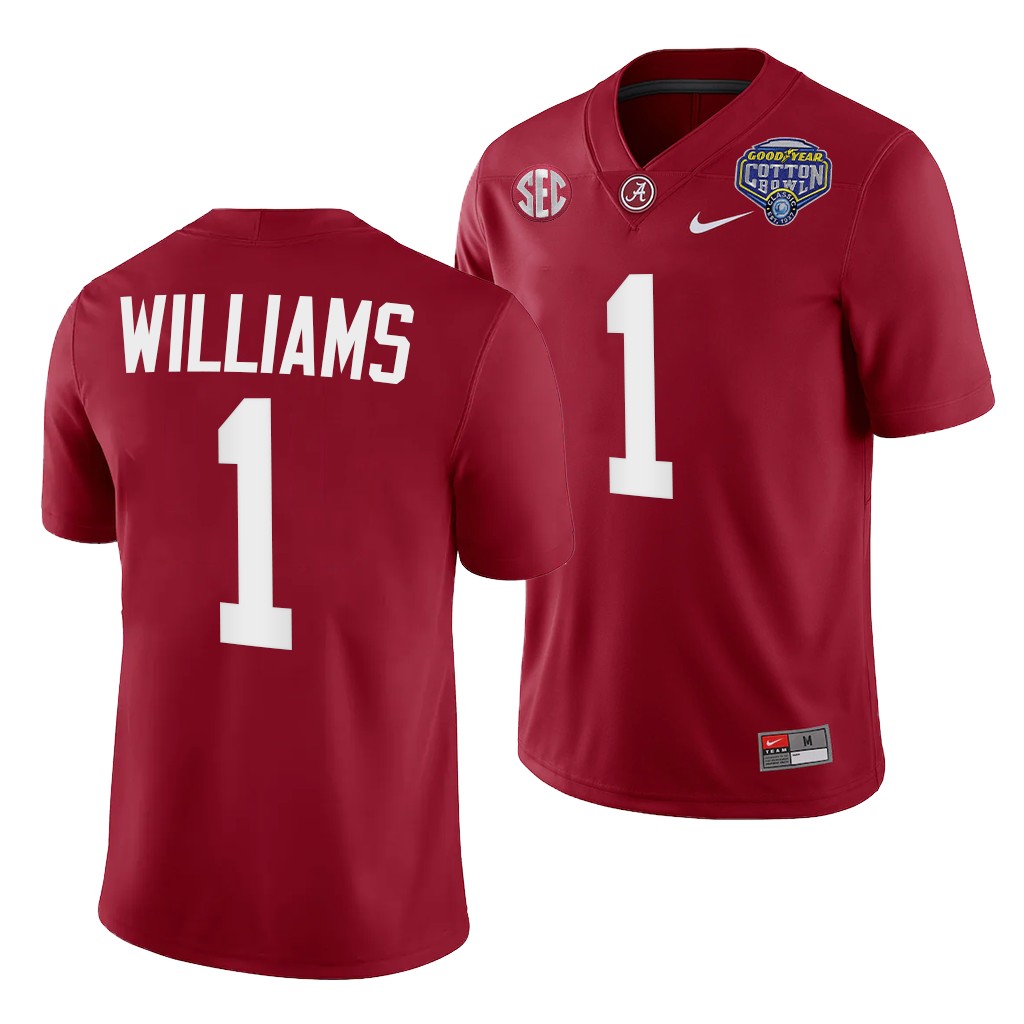 Alabama Crimson Tide Jameson Williams 1 Jersey Crimson Cotton Bowl College Playoff Uniform