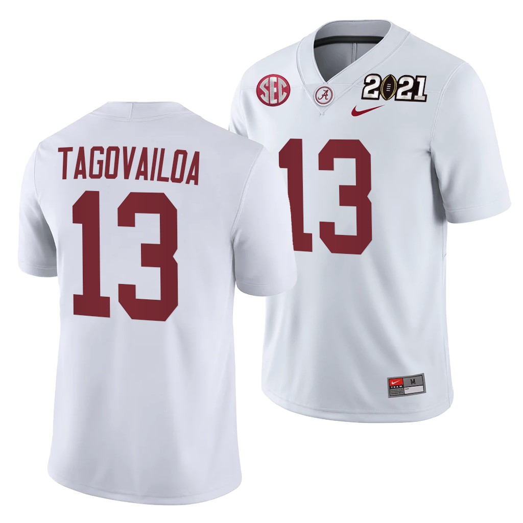Alabama Crimson Tide Tua Tagovailoa Rose Bowl Champions Jersey White College Playoff Away