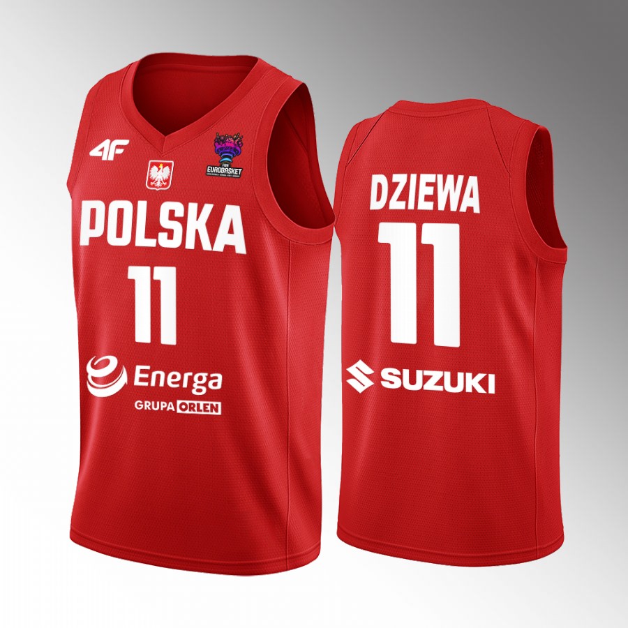 Aleksander Dziewa Poland FIBA EuroBasket Red Jersey Away #11