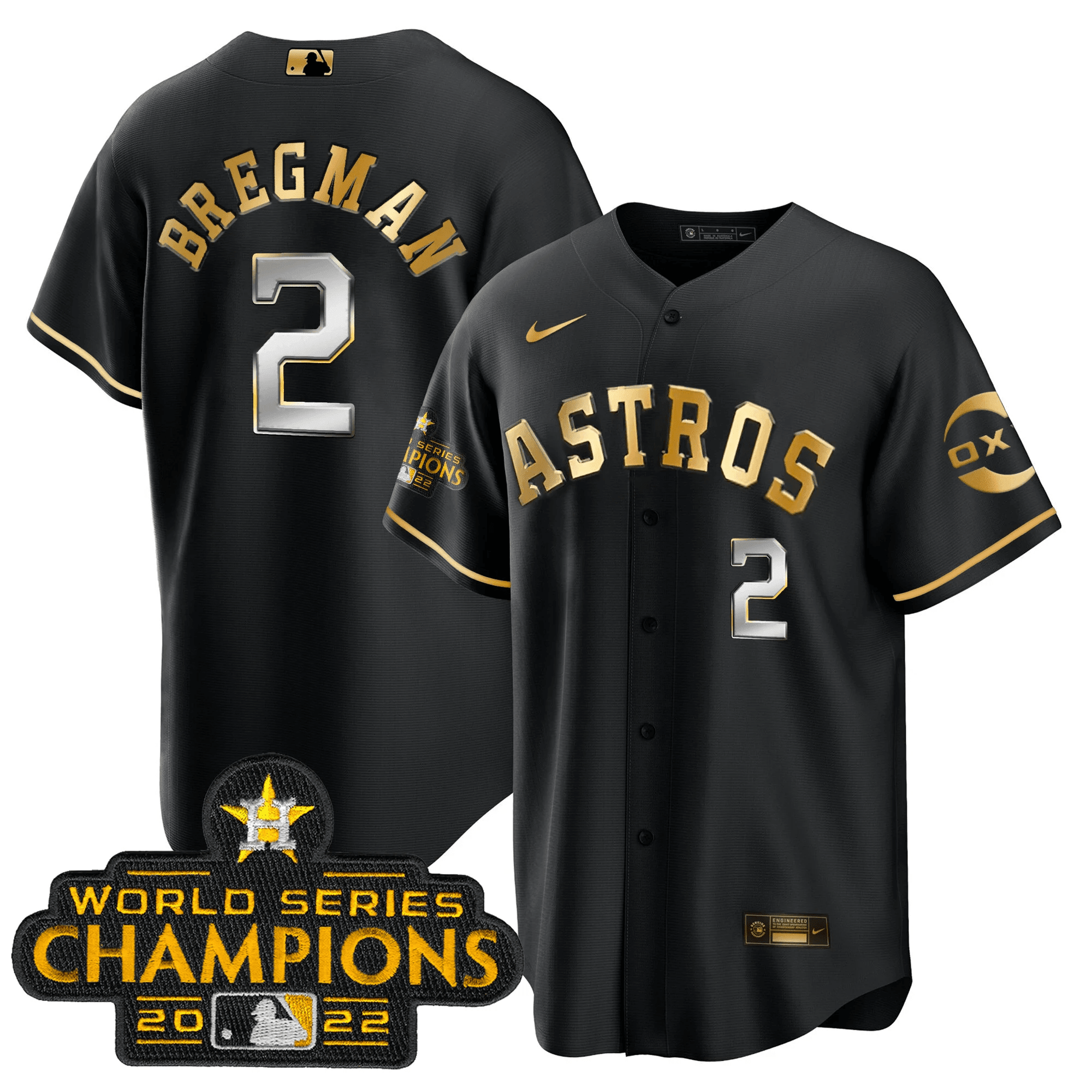 Alex Bregman Houston Astros Champions Black Gold Rush Cool Base Jersey - All Stitched