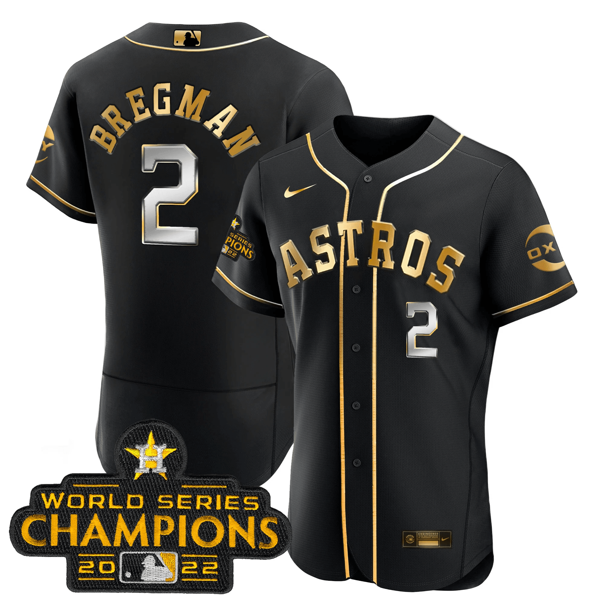 Alex Bregman Houston Astros Champions Black Gold Rush Flex Base Jersey - All Stitched