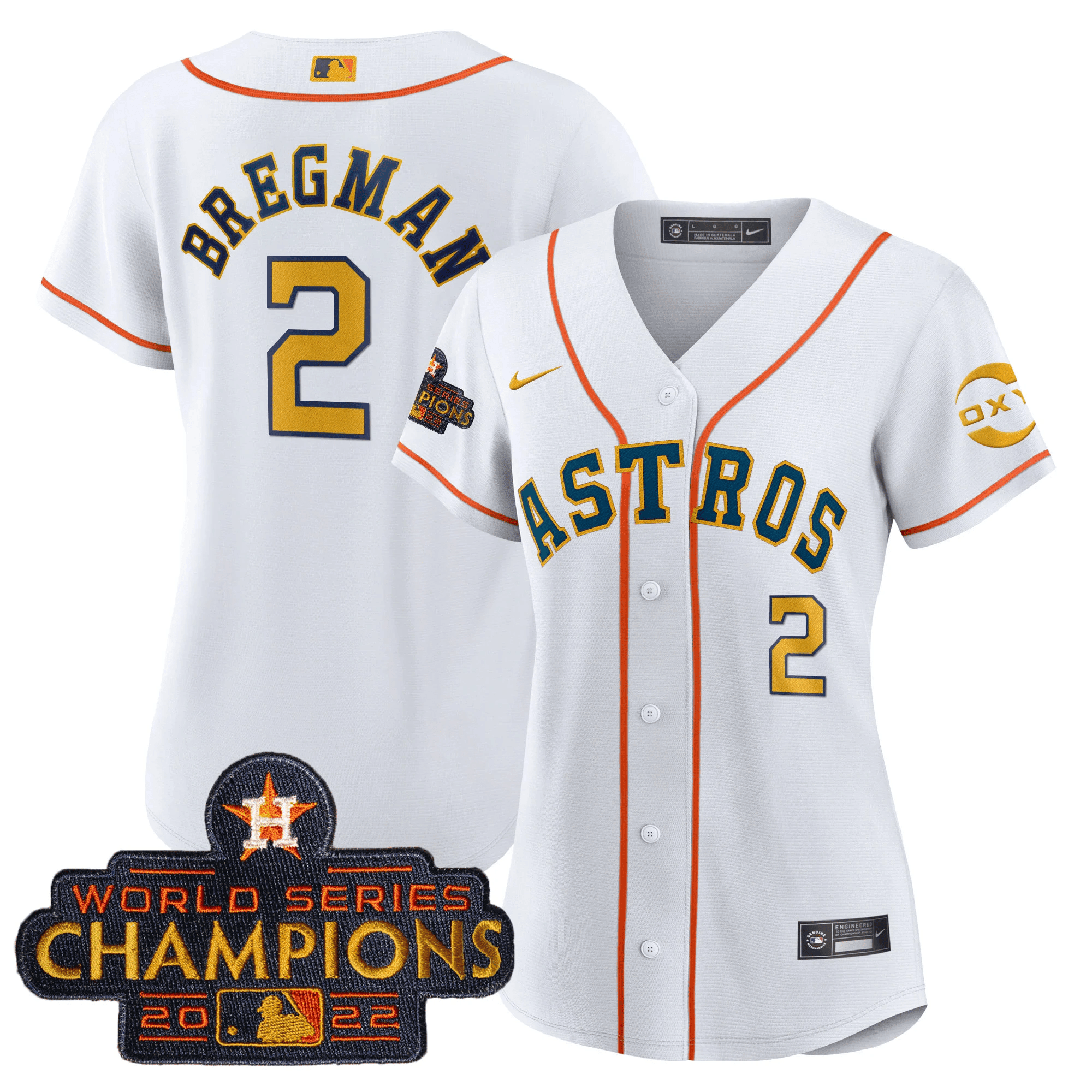 Alex Bregman Houston Astros Champions Gold Rush Oxy Patch Cool Base Jersey - All Stitched