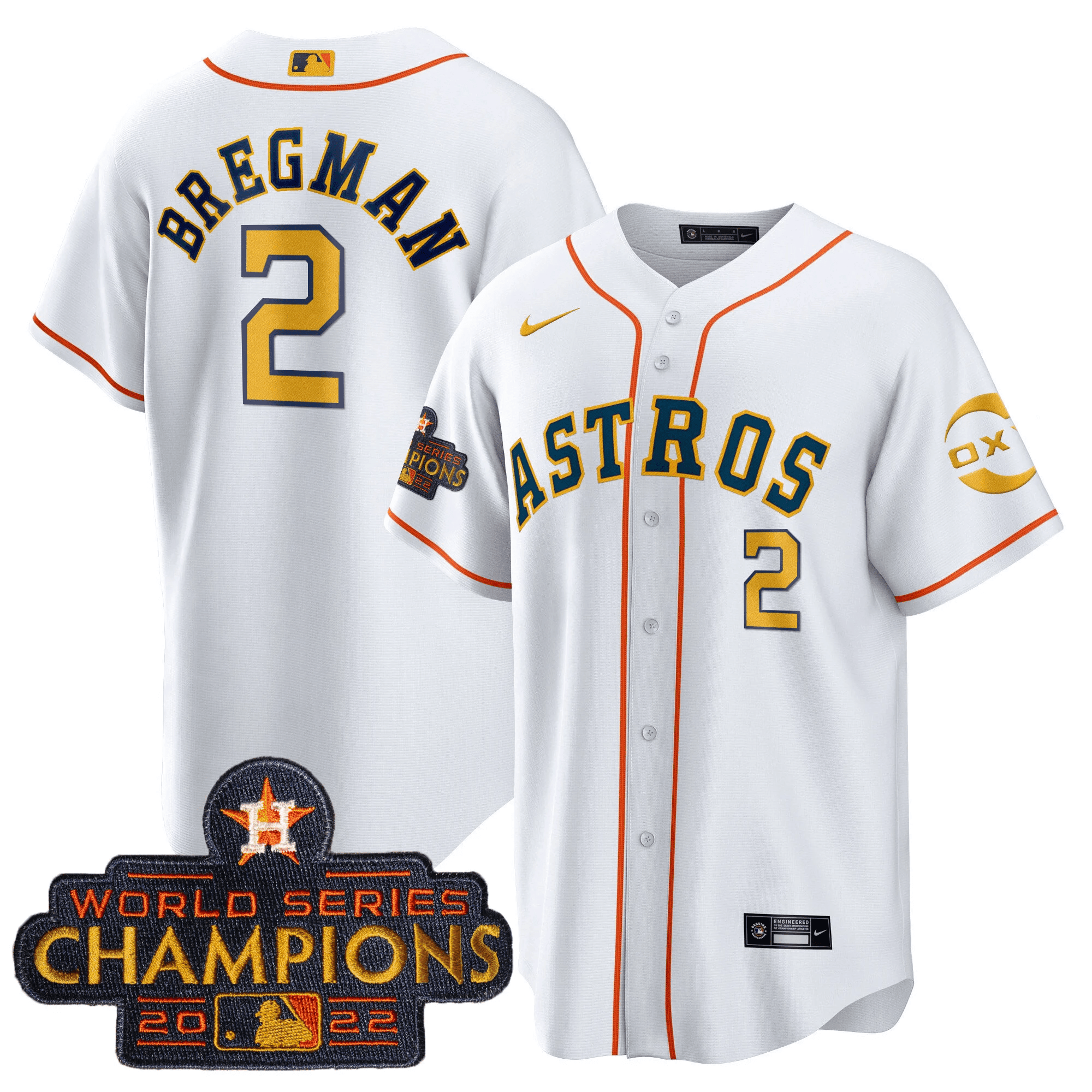 Alex Bregman Houston Astros Champions Gold Rush Oxy Patch Cool Base Jersey