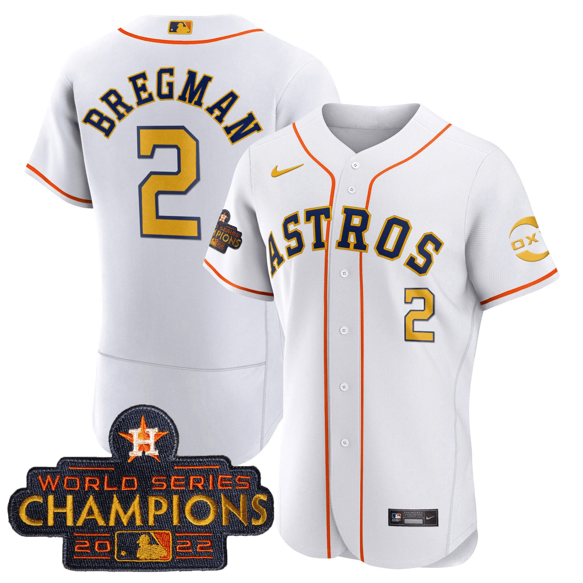 Alex Bregman Houston Astros Champions Gold Rush Oxy Patch Flex Base Jersey - All Stitched