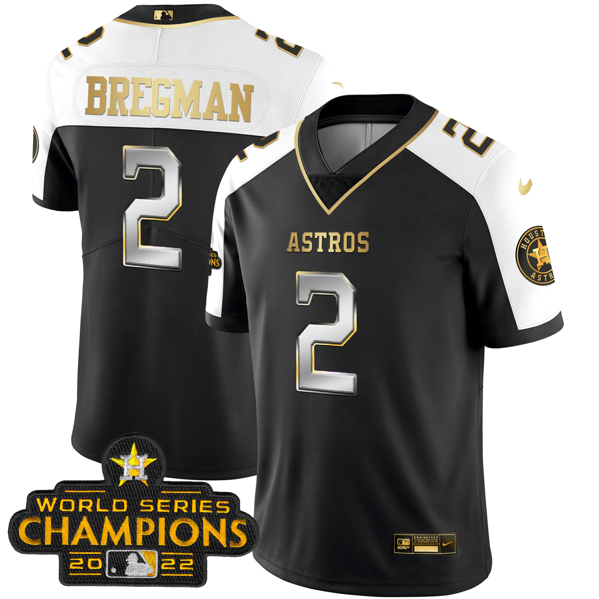 Alex Bregman Houston Astros Champions Patch Vapor Gold Jersey - All Stitched