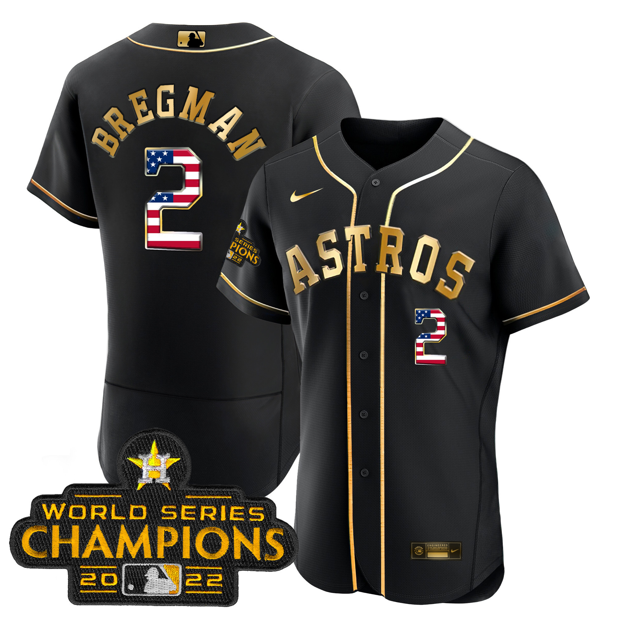 Alex Bregman Houston Astros Gold Flag Flex Base Collection Jersey - All Stitched