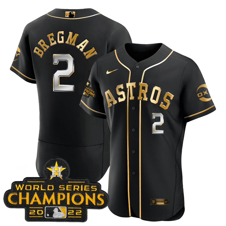 Alex Bregman Houston Astros Black Gold Rush Flex Base Jersey - All Stitched