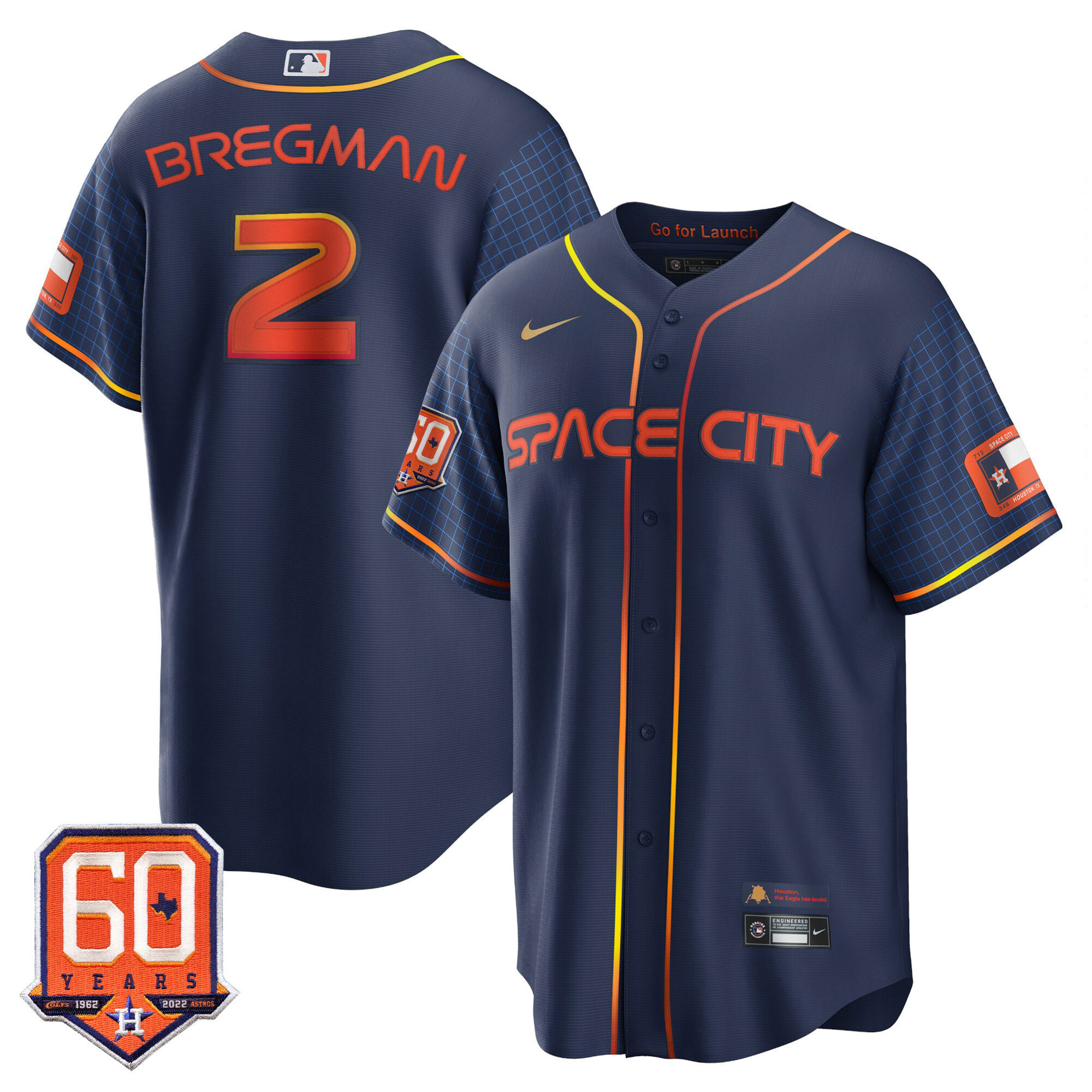 Alex Bregman Houston Astros Cool Base 60th Anniversary Patch Space City Jersey