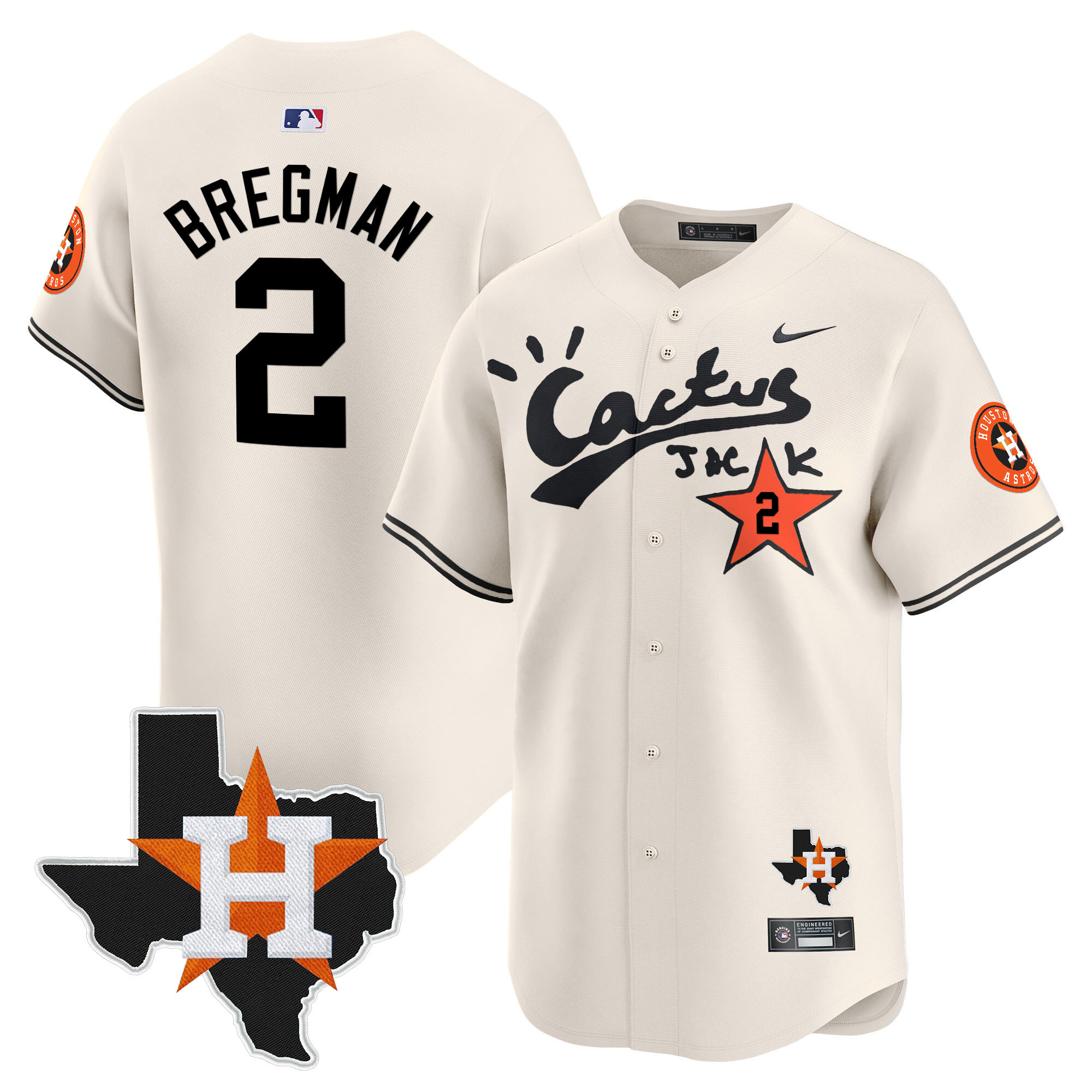 Alex Bregman Men's Cactus Jack Patch Vapor Premier Limited Cream Jersey - All Stitched