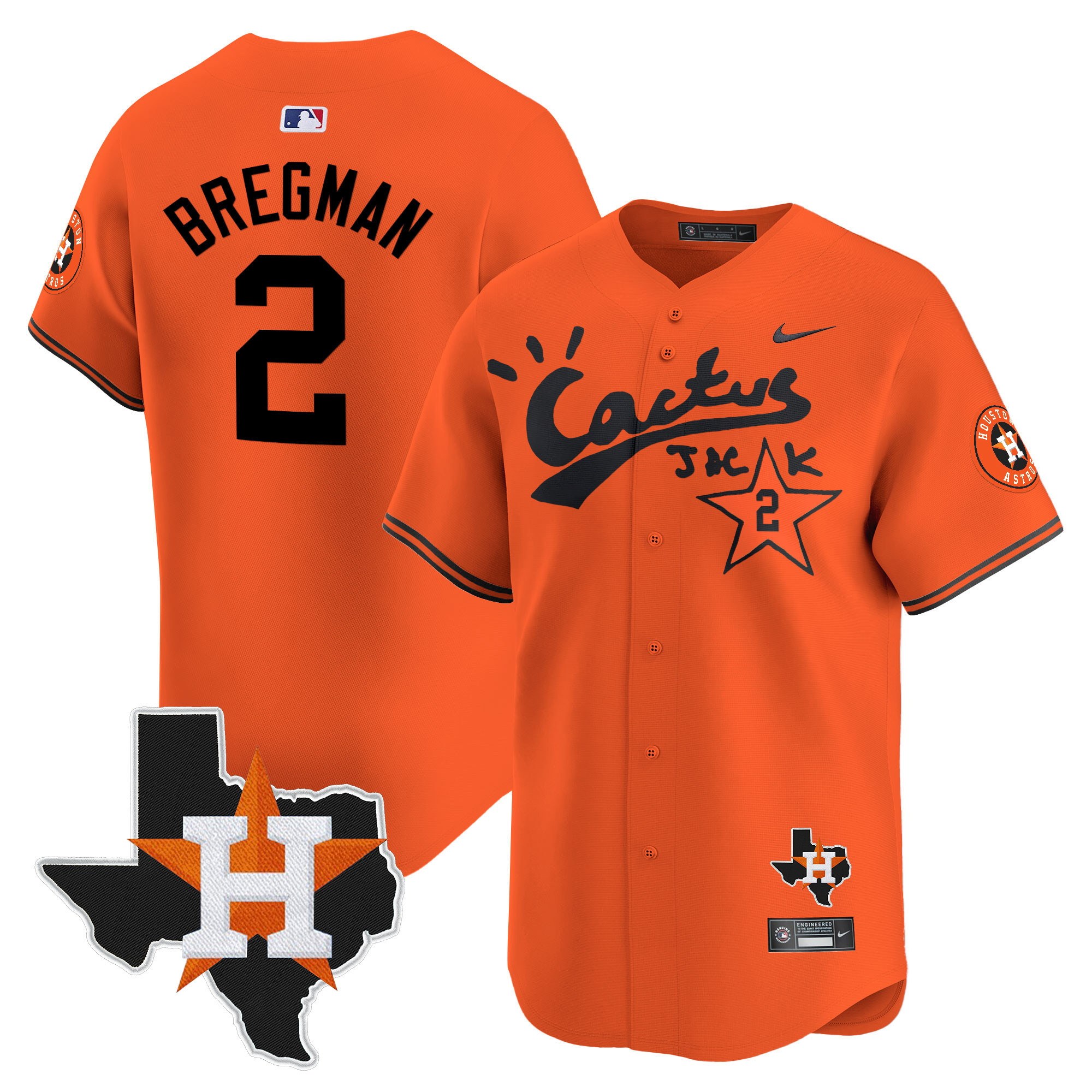 Alex Bregman Men's Cactus Jack Patch Vapor Premier Limited Orange Jersey - All Stitched