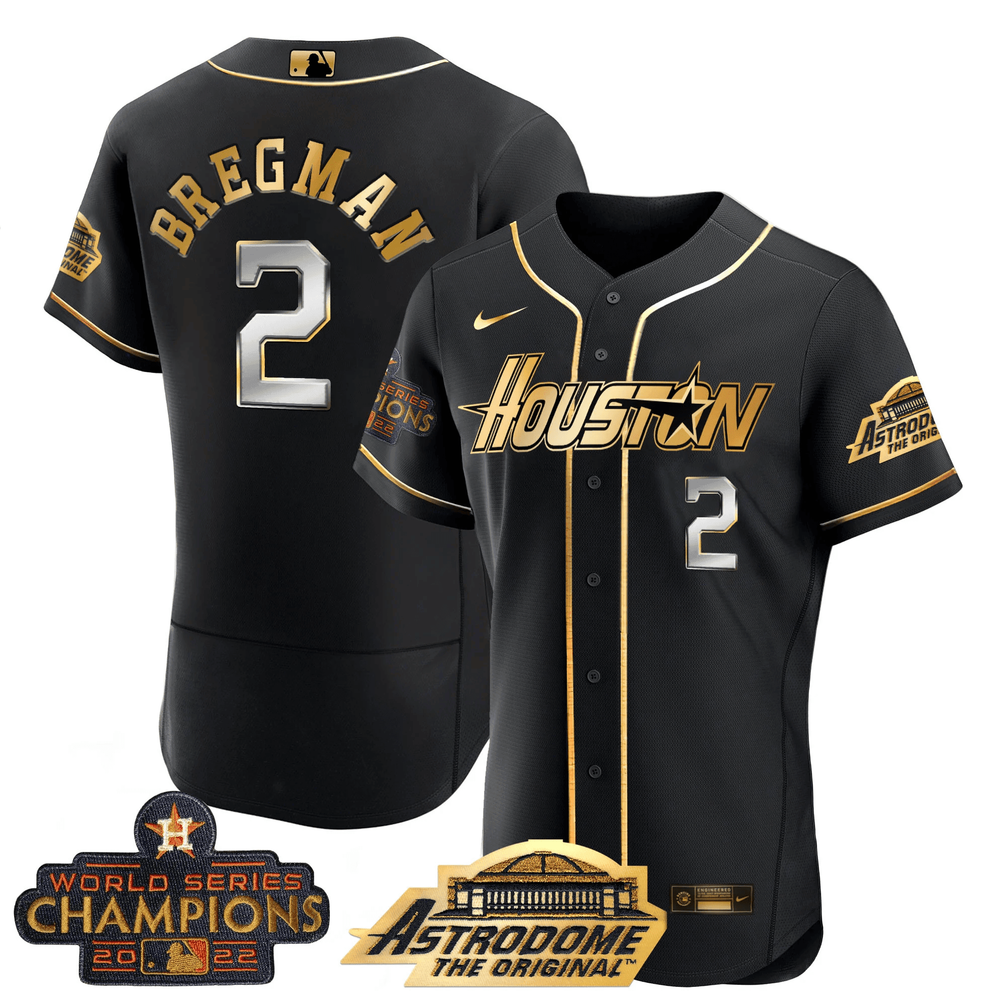 Alex Bregman Men's Houston Astros Astrodome & Champions Patch Flex Black Jersey - All Stitched