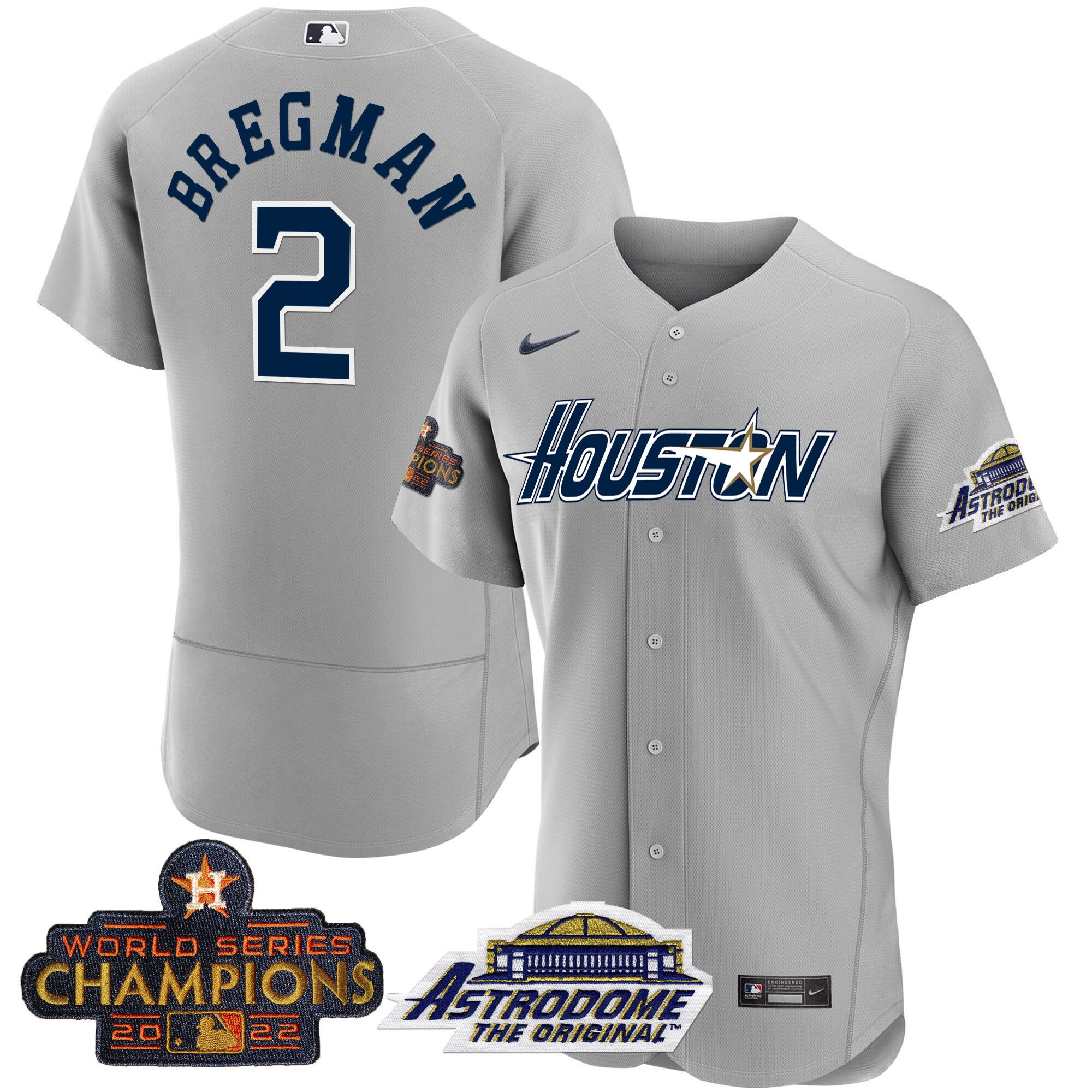 Alex Bregman Men's Houston Astros Astrodome & Champions Patch Flex Gray Jersey - All Stitched
