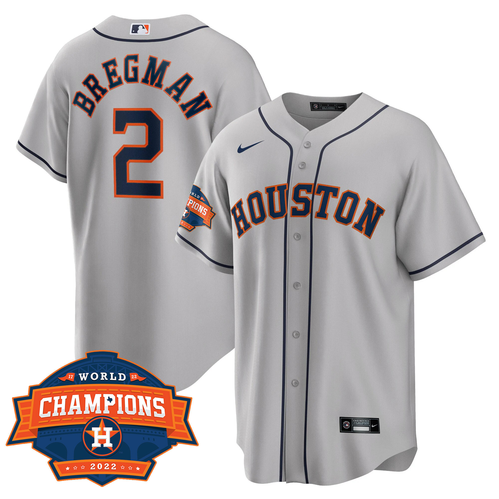 Alex Bregman Men's Houston Astros Champions Limited Gray Road Player Cool Base Jersey