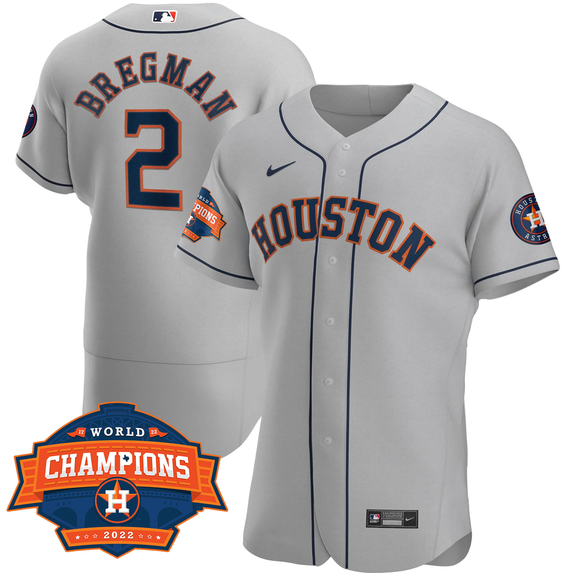 Alex Bregman Men's Houston Astros Champions Limited Gray Road Player Flex Base Jersey