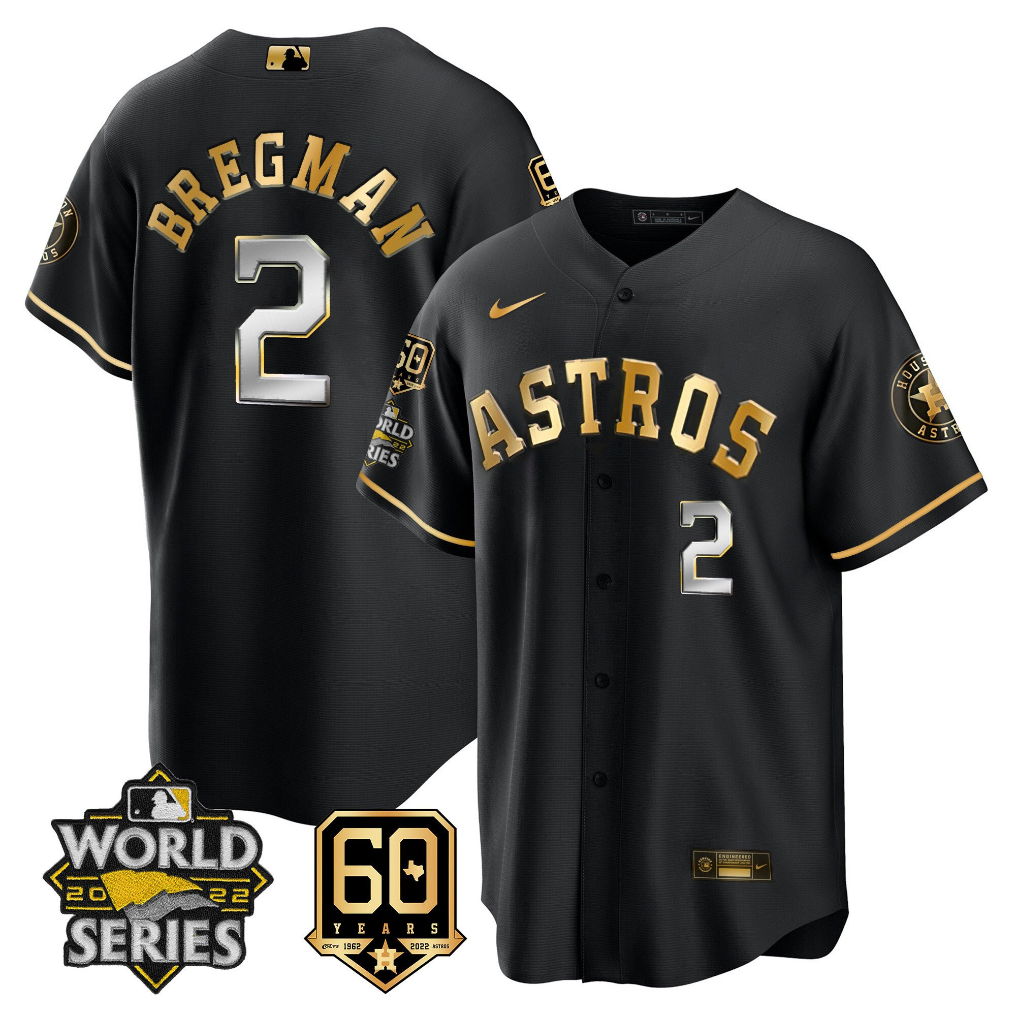 Alex Bregman Men's Houston Astros World Series & 60th Patch Cool Black Jersey - All Stitched