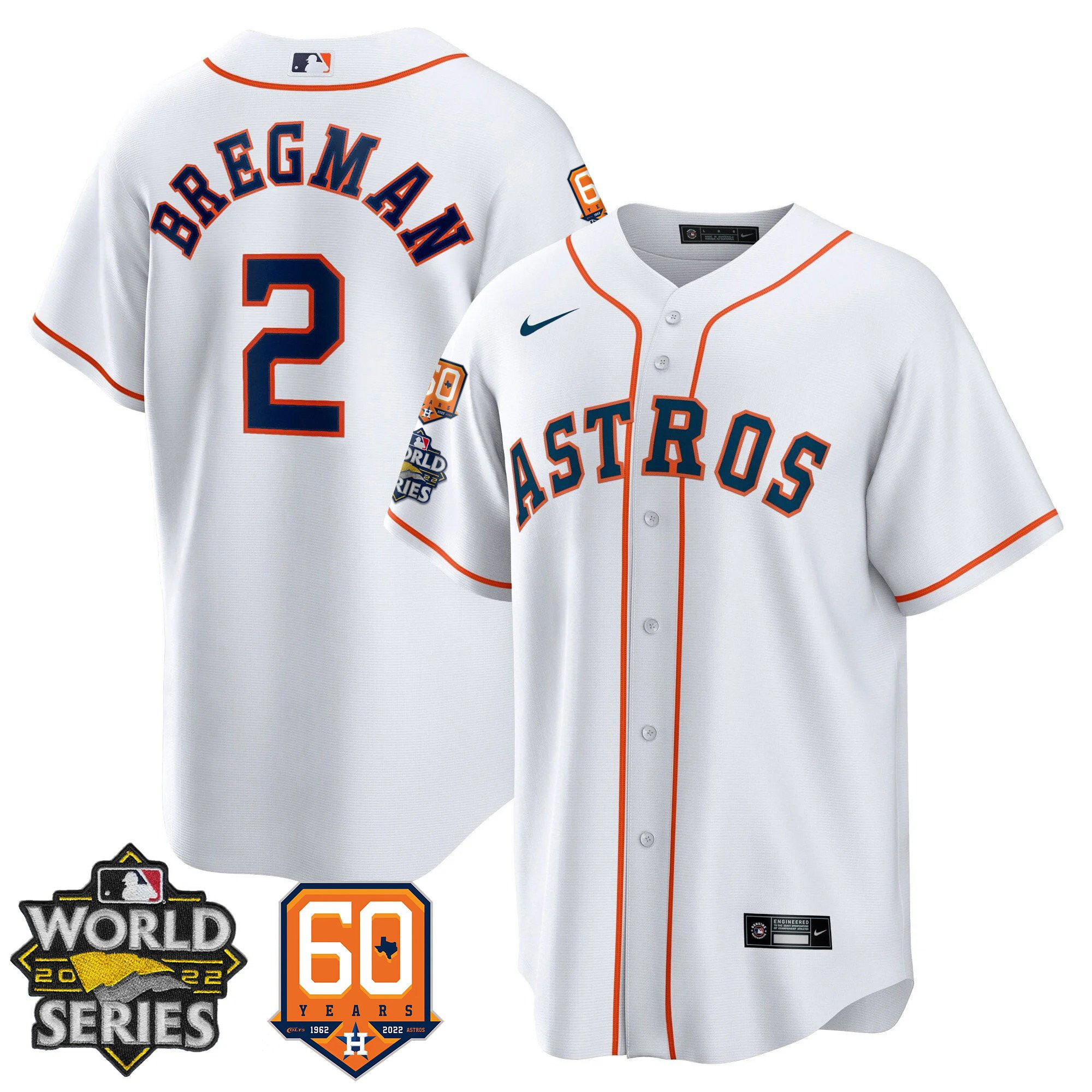 Alex Bregman Men's Houston Astros World Series & 60th Patch Cool Home Jersey - All Stitched