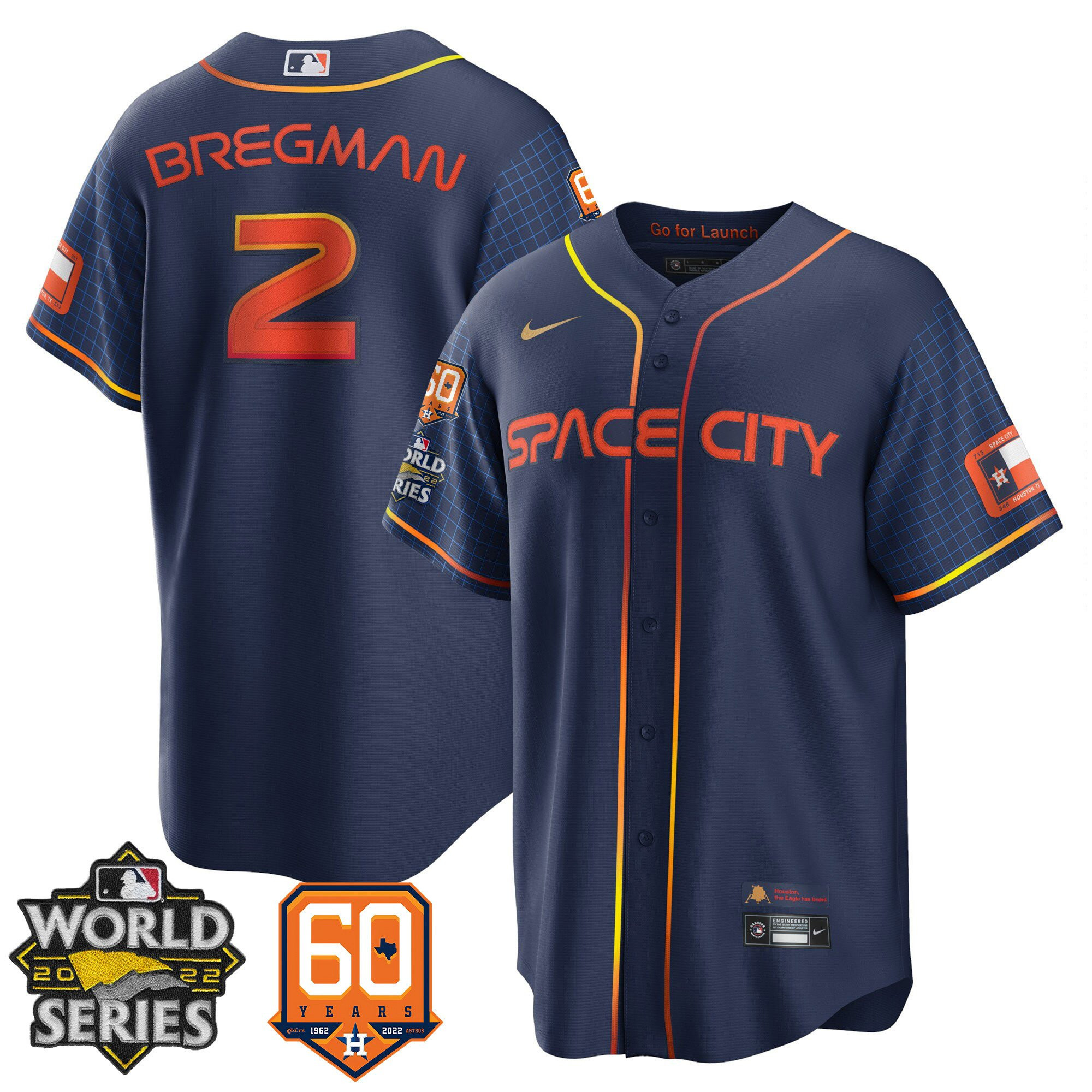 Alex Bregman Men's Houston Astros World Series & 60th Patch Cool Space City Jersey - All Stitched